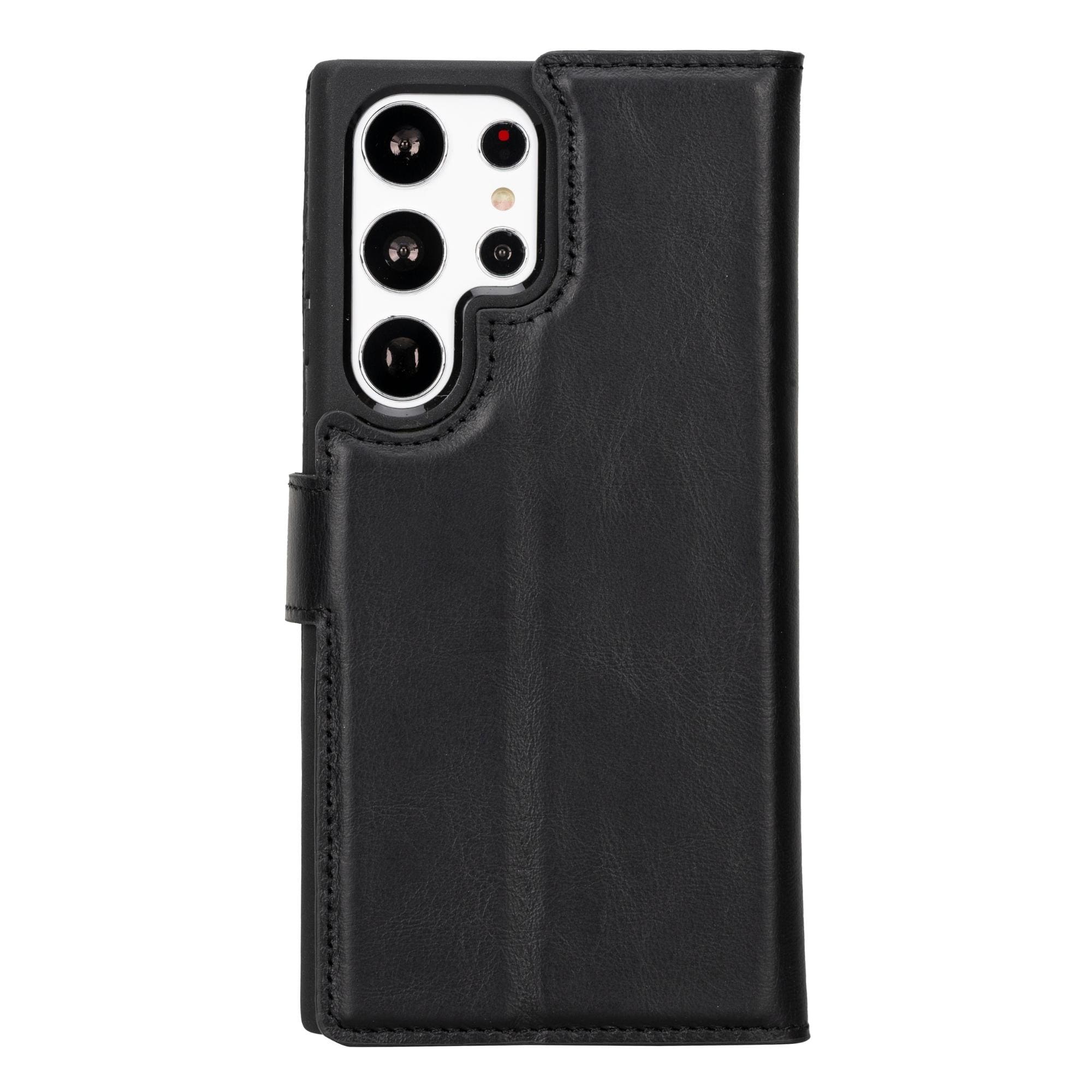 Buffalo Samsung Galaxy S20 Series Detachable Leather Wallet Case showcasing its sleek design, card compartments, and kickstand feature.