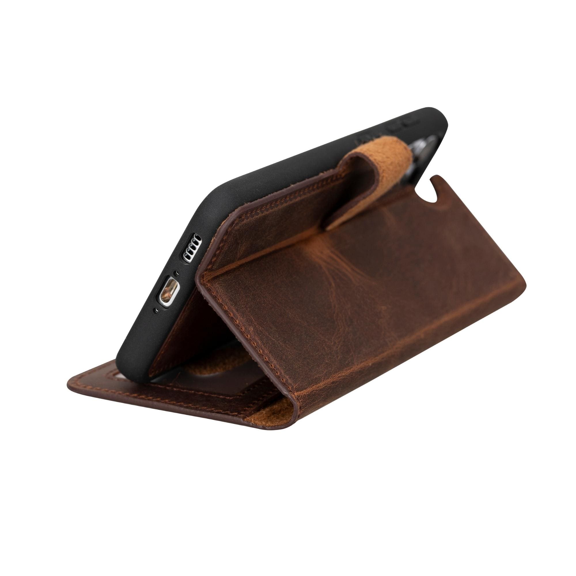 Buffalo Samsung Galaxy S20 Series Detachable Leather Wallet Case showcasing its sleek design, card compartments, and kickstand feature.