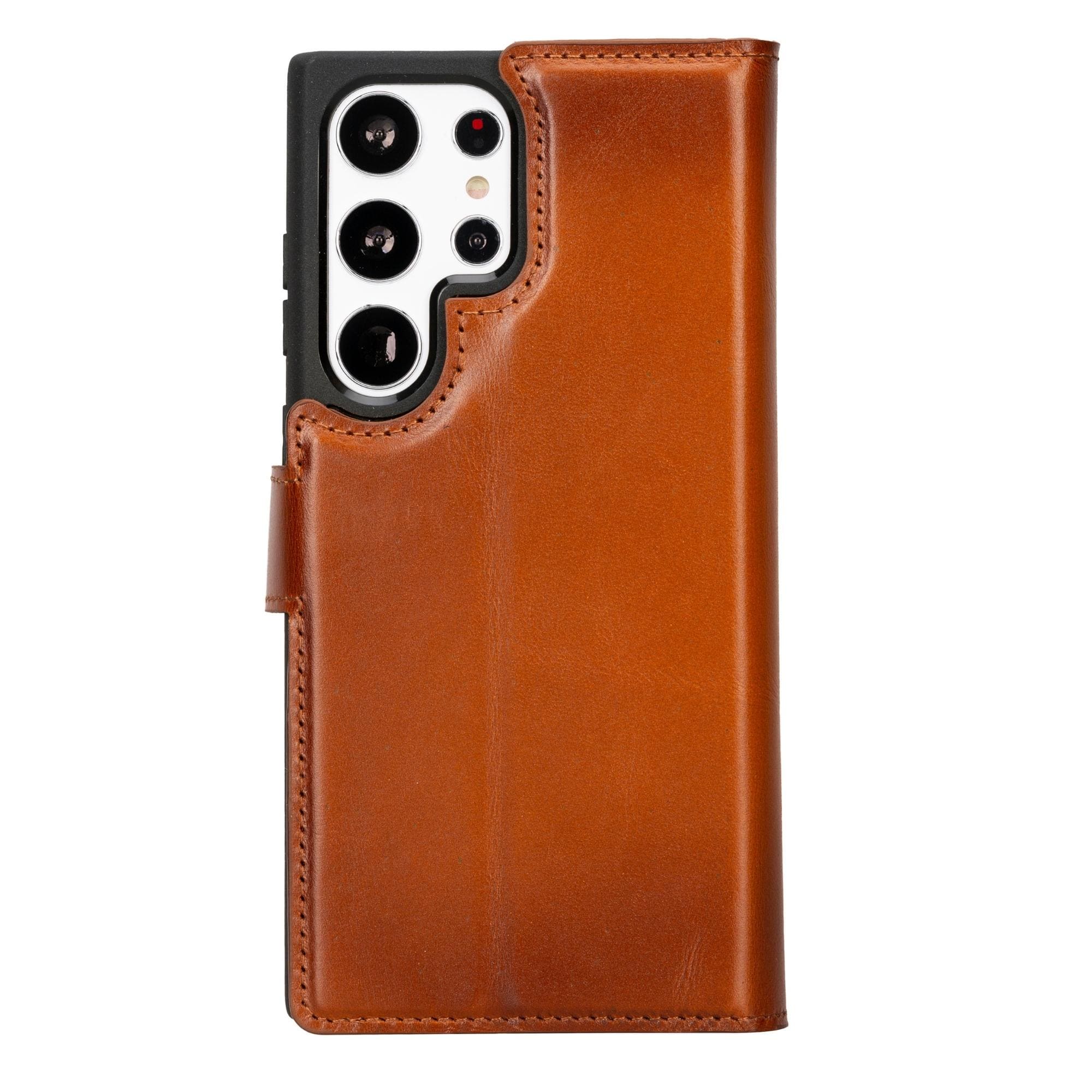 Buffalo Samsung Galaxy S20 Series Detachable Leather Wallet Case showcasing its sleek design, card compartments, and kickstand feature.