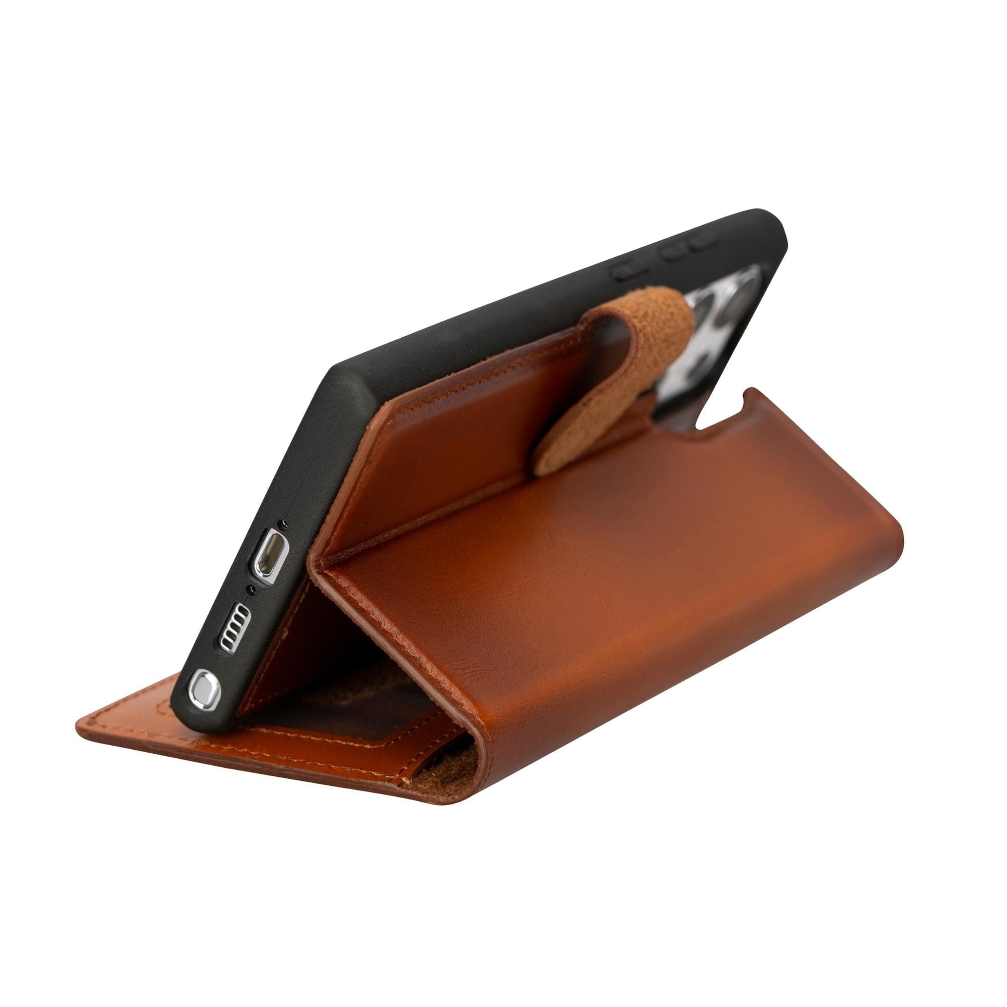 Buffalo Samsung Galaxy S20 Series Detachable Leather Wallet Case showcasing its sleek design, card compartments, and kickstand feature.