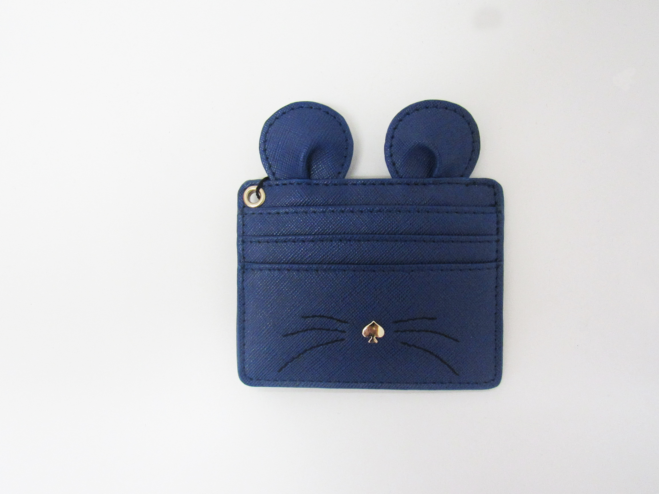 Bunny and Mouse Card Holders in Black and Creme, featuring stitched whiskers, 9K gold nose, and textured Saffiano vegan leather.