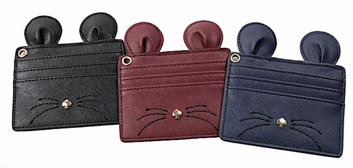 Bunny and Mouse Card Holders in Black and Creme, featuring stitched whiskers, 9K gold nose, and textured Saffiano vegan leather.