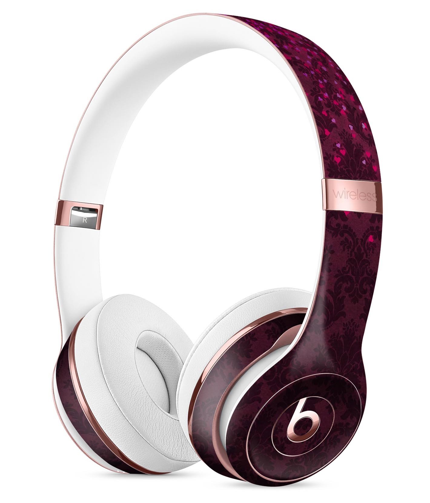 Burgundy Falling Micro Hearts Skin Kit for Beats by Dre Solo 3 Wireless Headphones, showcasing a stylish design and premium vinyl material.