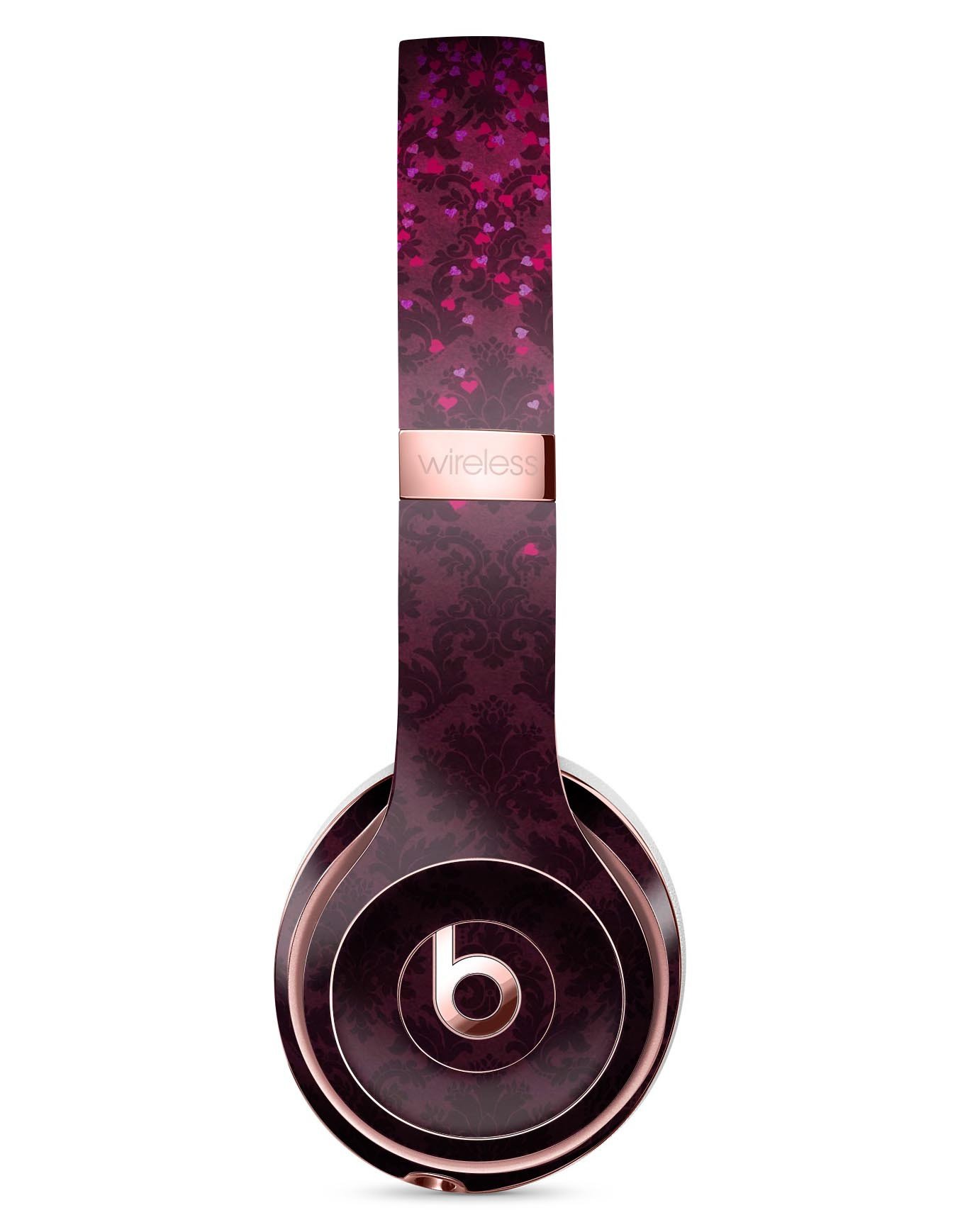 Burgundy Falling Micro Hearts Skin Kit for Beats by Dre Solo 3 Wireless Headphones, showcasing a stylish design and premium vinyl material.