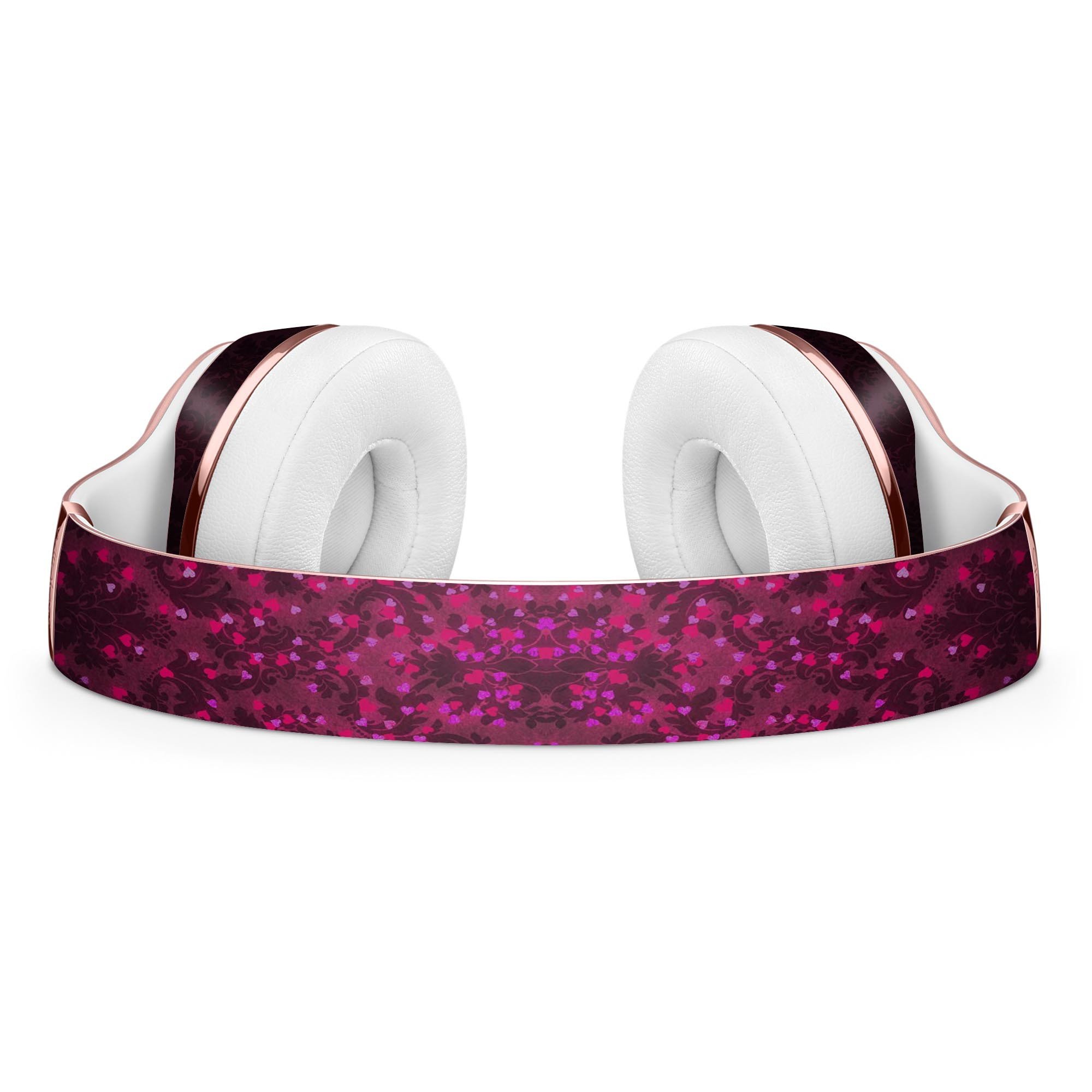 Burgundy Falling Micro Hearts Skin Kit for Beats by Dre Solo 3 Wireless Headphones, showcasing a stylish design and premium vinyl material.