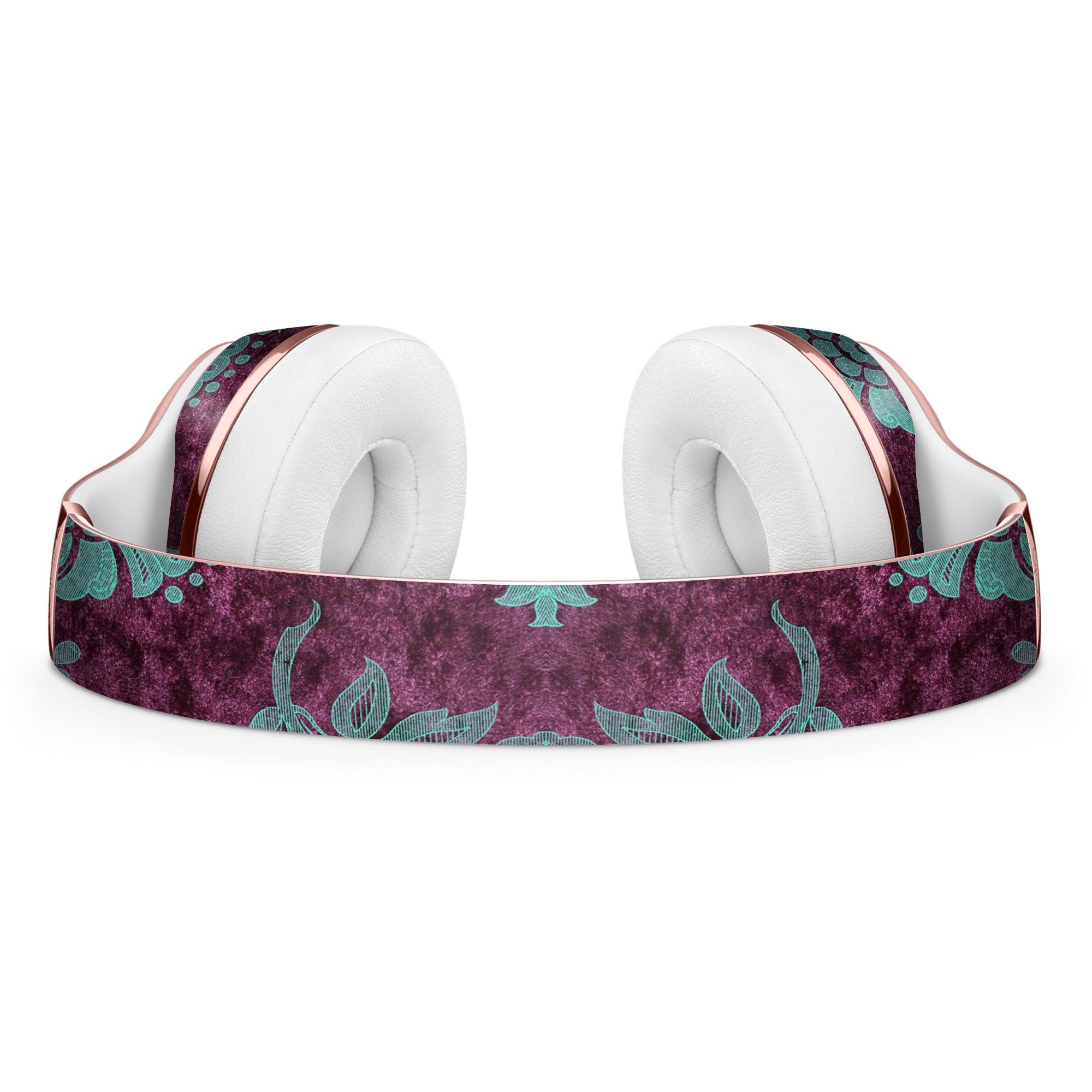 Burgundy and Turquoise Floral Velvet Skin Kit for Beats by Dre Solo 3 Wireless Headphones, showcasing vibrant floral patterns.