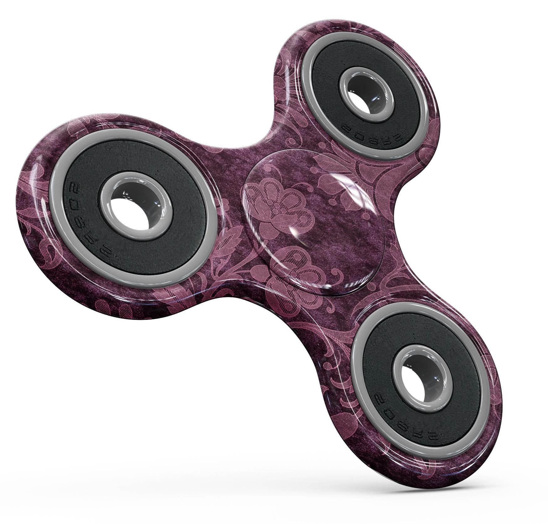 Burgundy floral velvet skin kit for fidget spinner, showcasing vibrant floral patterns and premium vinyl material.