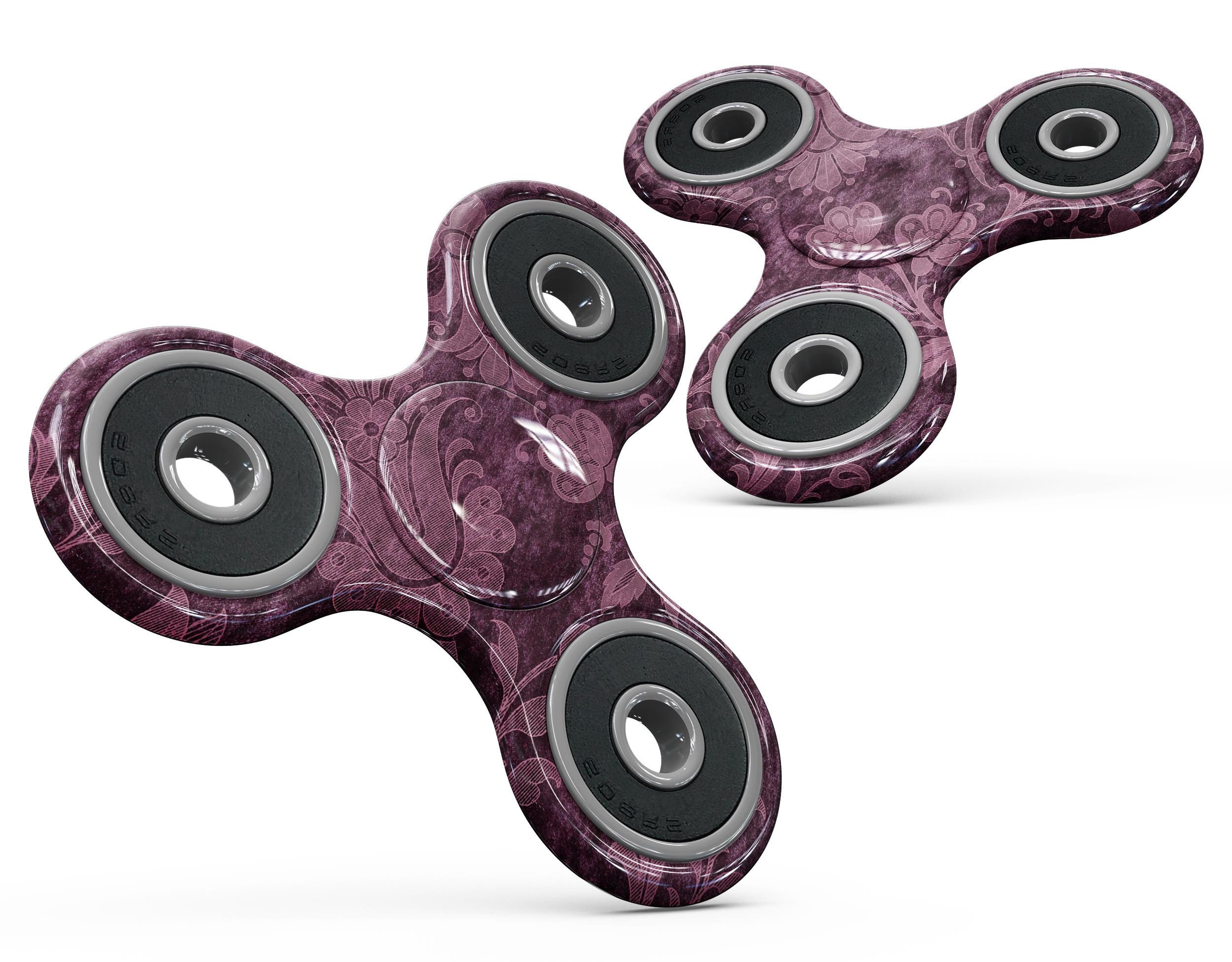 Burgundy floral velvet skin kit for fidget spinner, showcasing vibrant floral patterns and premium vinyl material.