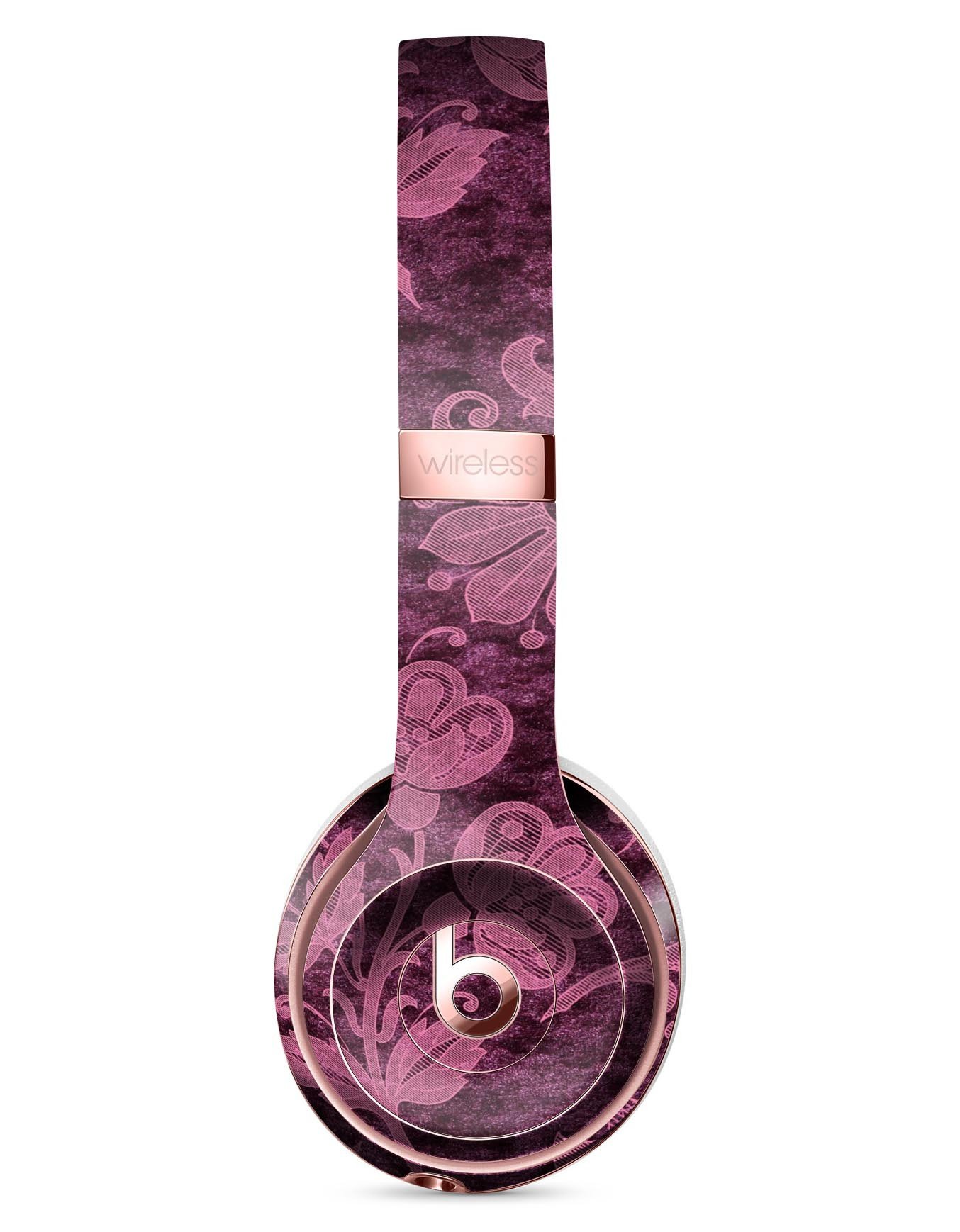 Burgundy Floral Velvet Skin Kit for Beats by Dre Solo 3, showcasing vibrant floral patterns on a sleek vinyl surface.