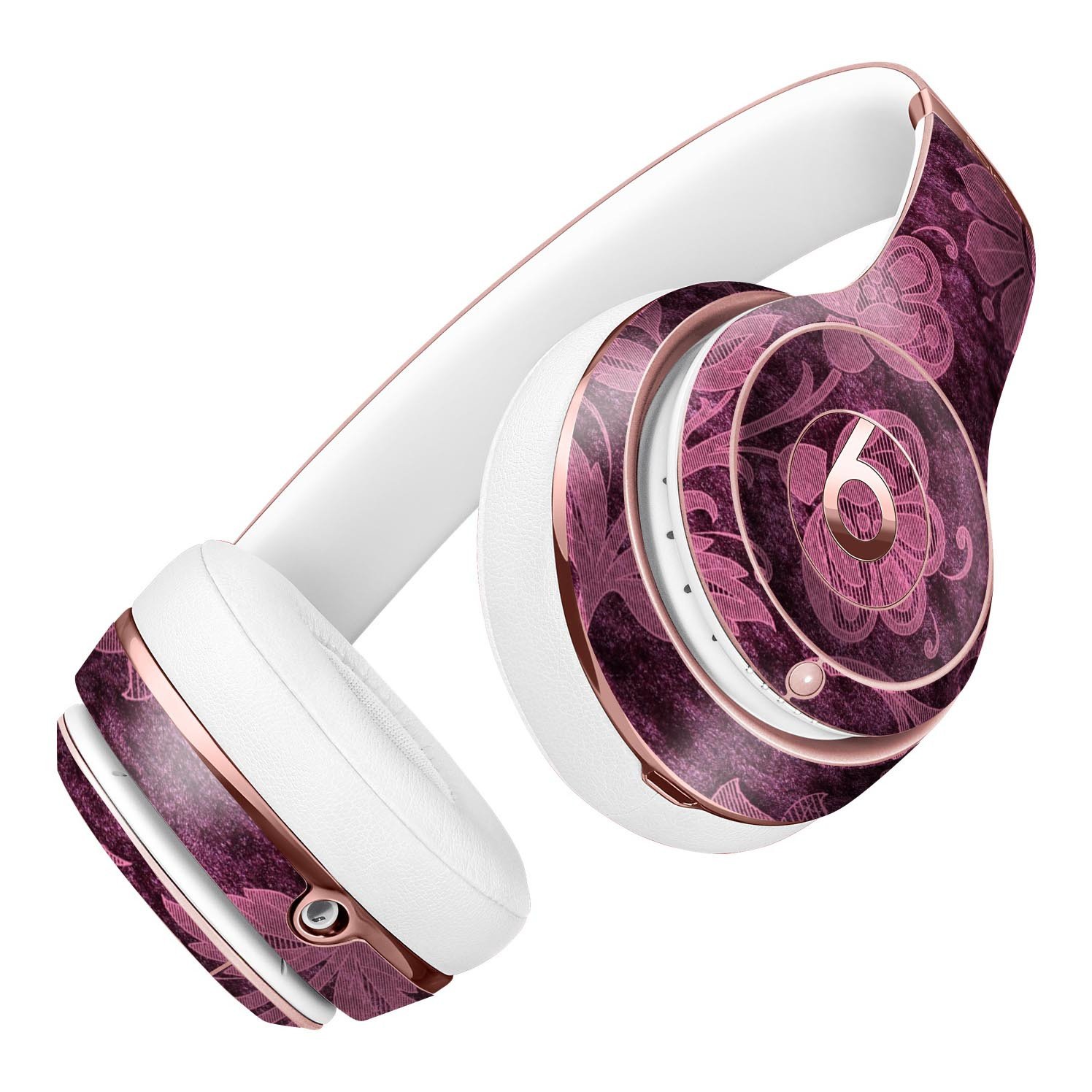 Burgundy Floral Velvet Skin Kit for Beats by Dre Solo 3, showcasing vibrant floral patterns on a sleek vinyl surface.