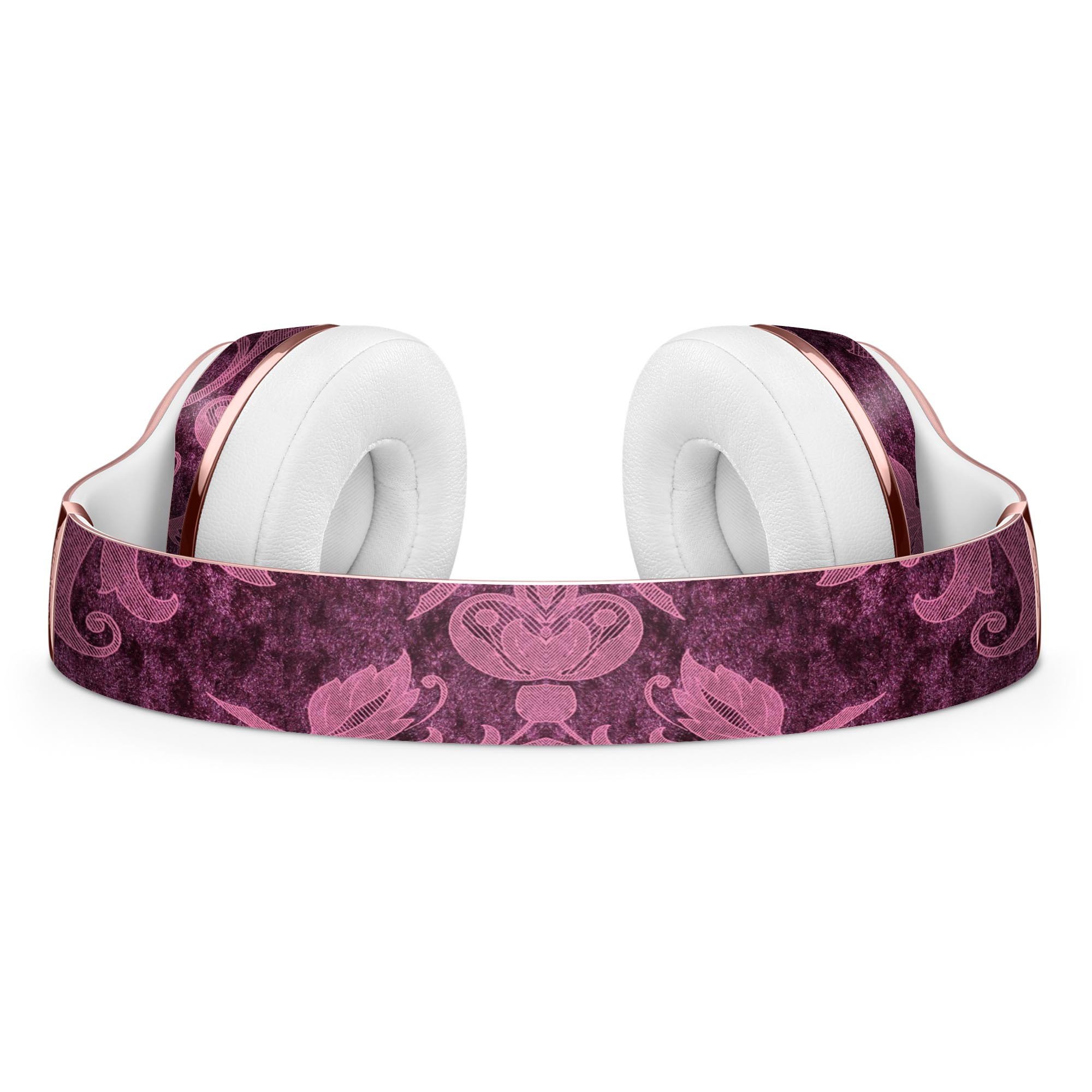 Burgundy Floral Velvet Skin Kit for Beats by Dre Solo 3, showcasing vibrant floral patterns on a sleek vinyl surface.