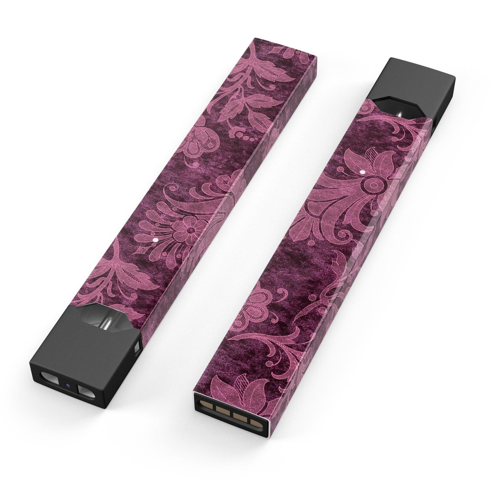 Burgundy Floral Velvet skin-wrap sticker designed for JUUL vaping device, showcasing vibrant floral patterns and premium quality.