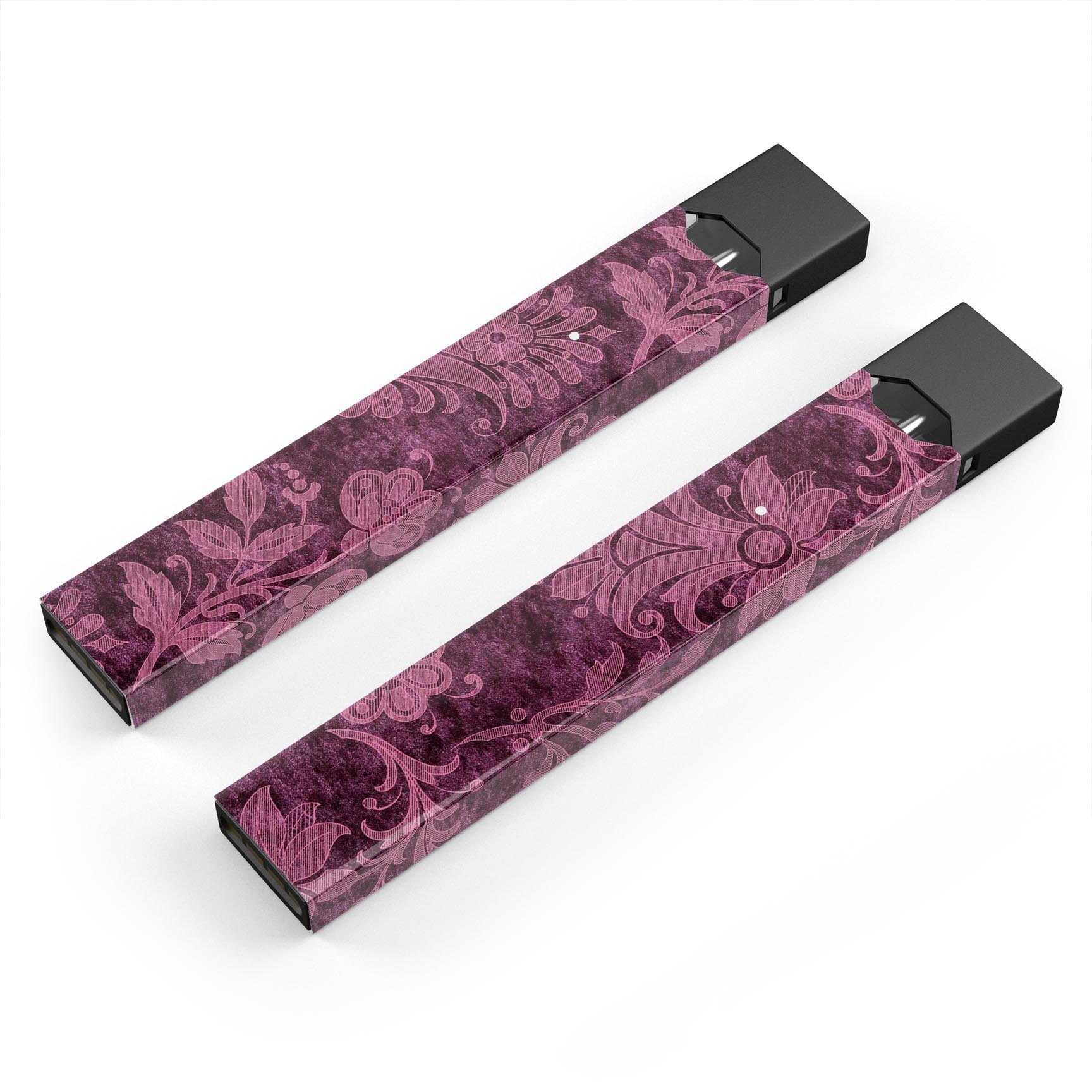 Burgundy Floral Velvet skin-wrap sticker designed for JUUL vaping device, showcasing vibrant floral patterns and premium quality.