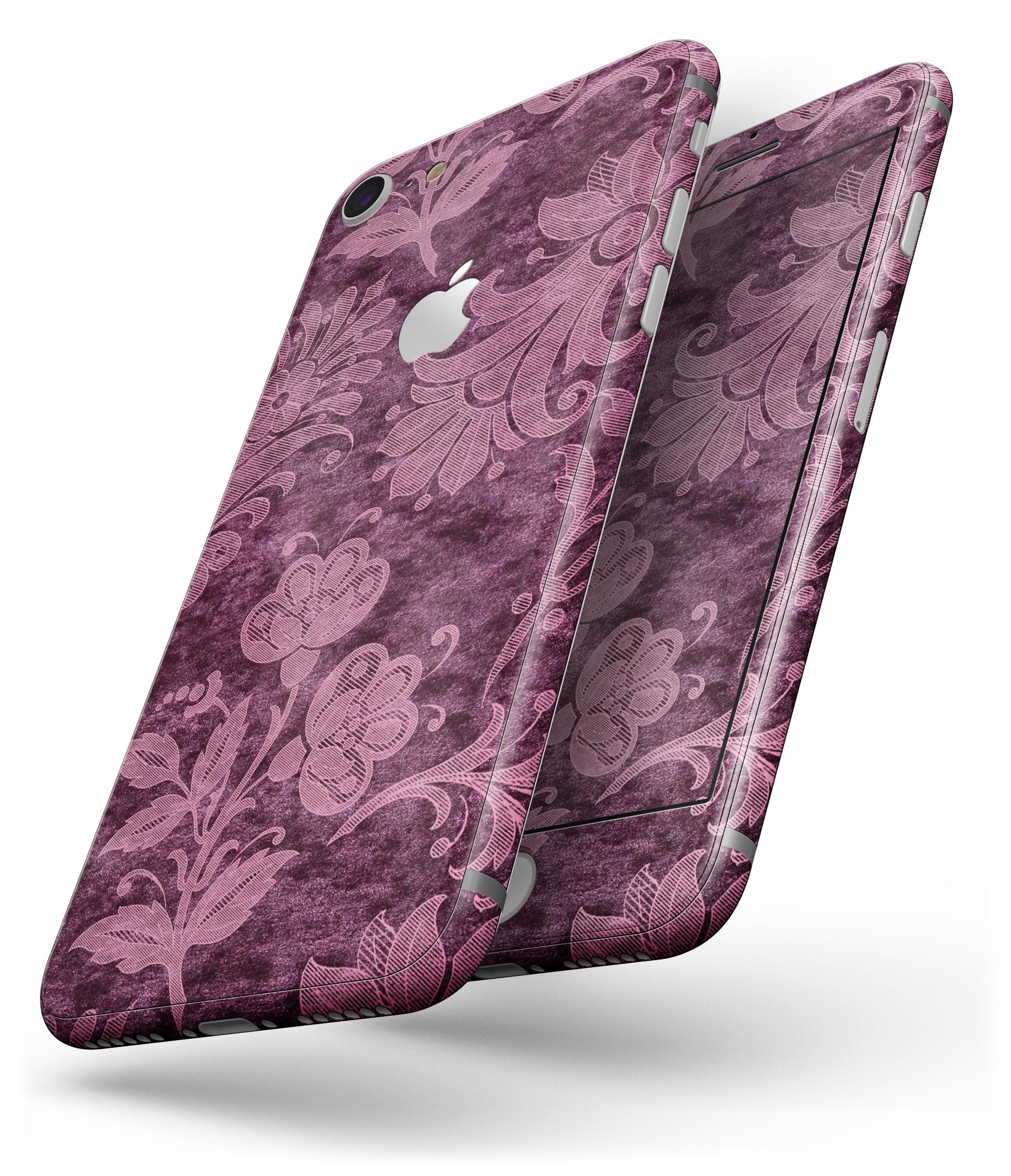 Burgundy Floral Velvet skin for iPhone 8 and 8 Plus, showcasing vibrant floral design on a sleek vinyl surface.