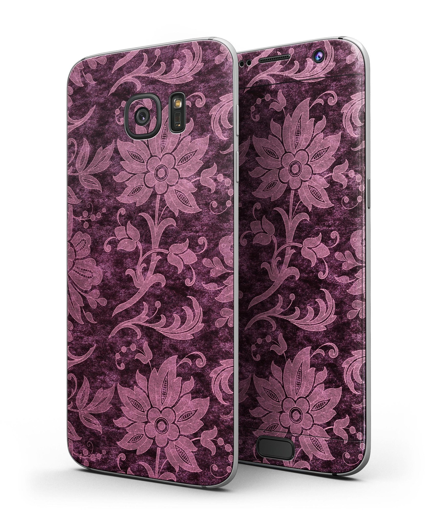 Burgundy Floral Velvet v2 skin for Samsung Galaxy S7 and S7 Edge, showcasing vibrant floral design and premium vinyl material.