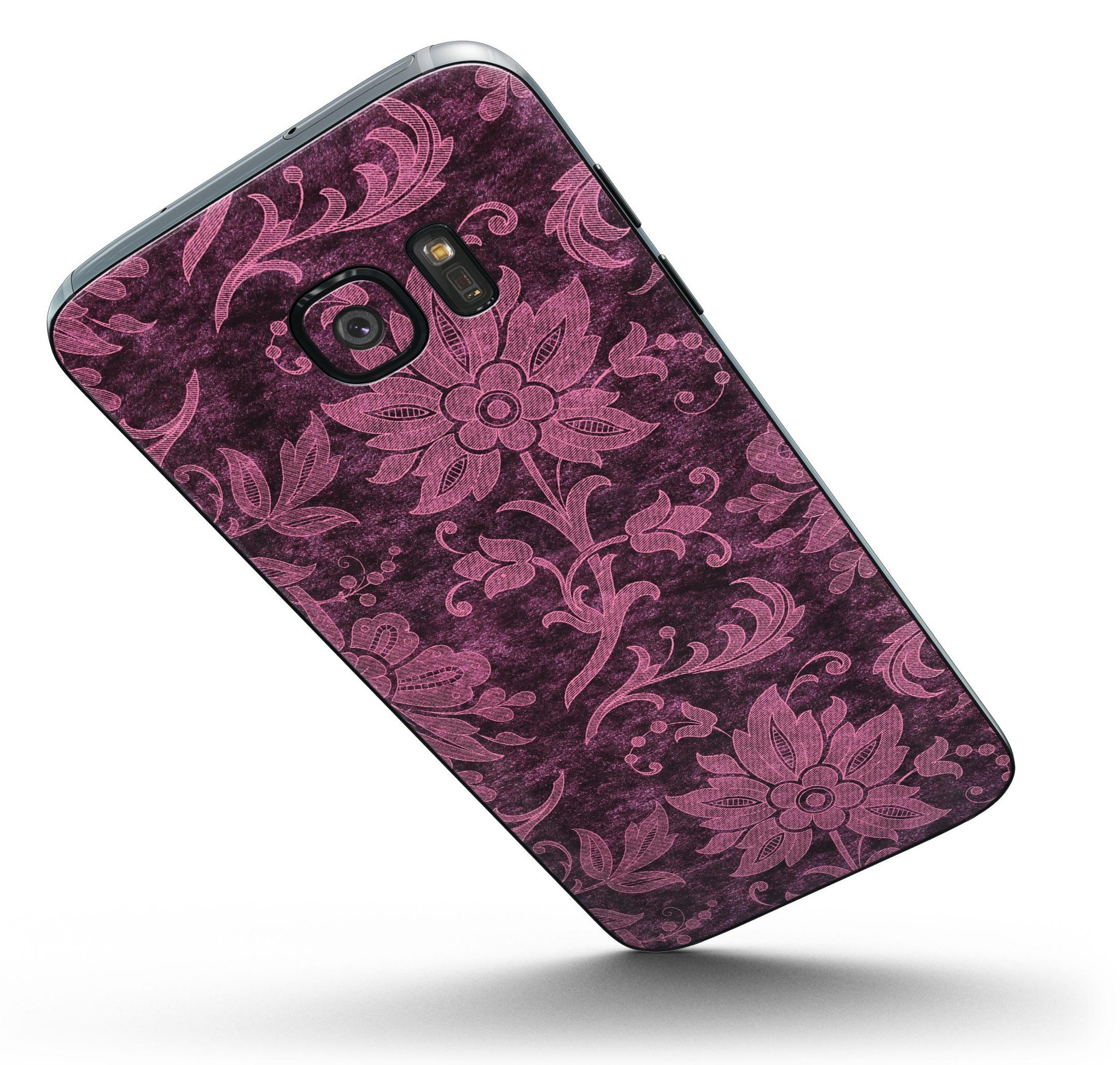 Burgundy Floral Velvet v2 skin for Samsung Galaxy S7 and S7 Edge, showcasing vibrant floral design and premium vinyl material.