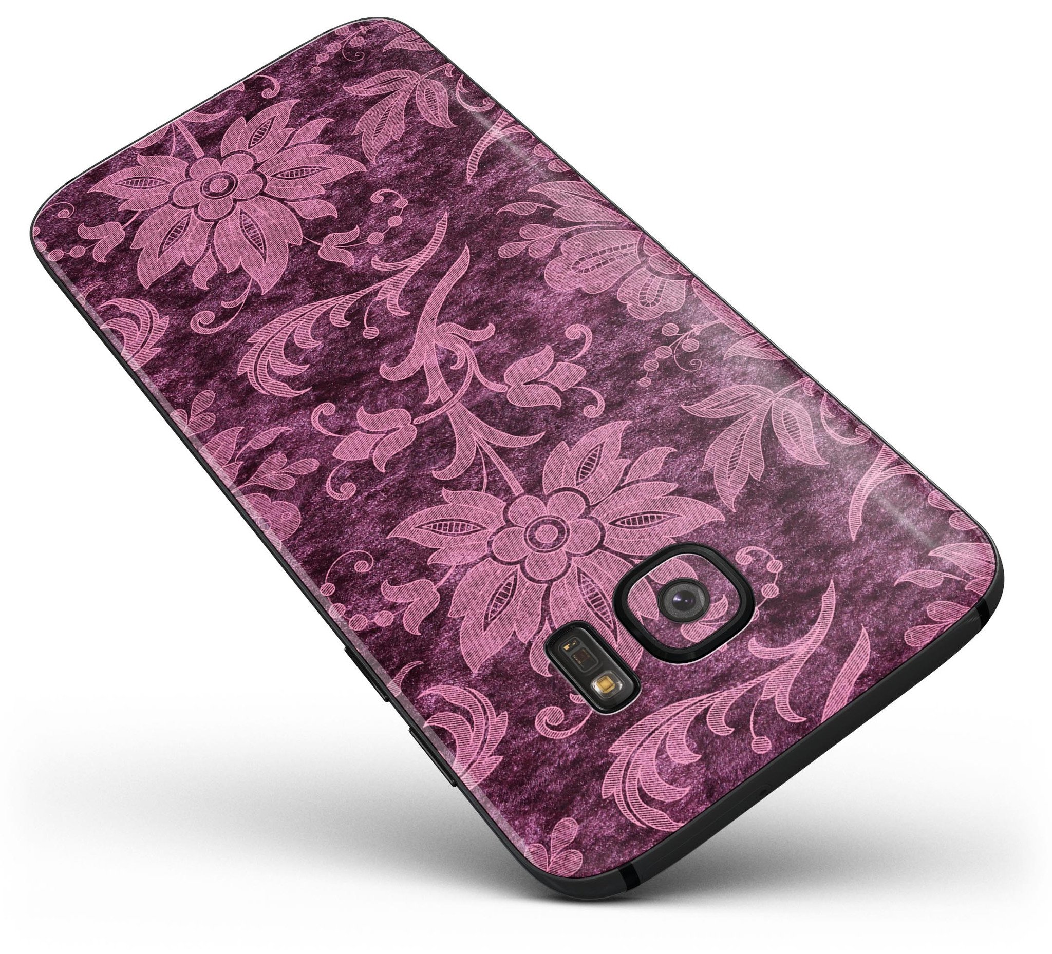 Burgundy Floral Velvet v2 skin for Samsung Galaxy S7 and S7 Edge, showcasing vibrant floral design and premium vinyl material.