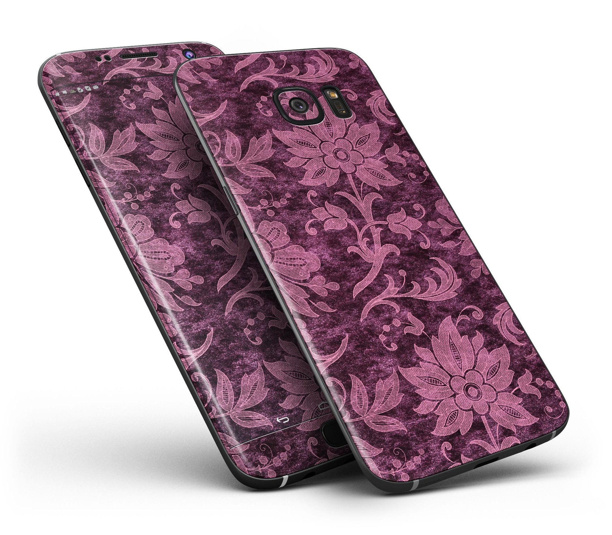 Burgundy Floral Velvet v2 skin for Samsung Galaxy S7 and S7 Edge, showcasing vibrant floral design and premium vinyl material.