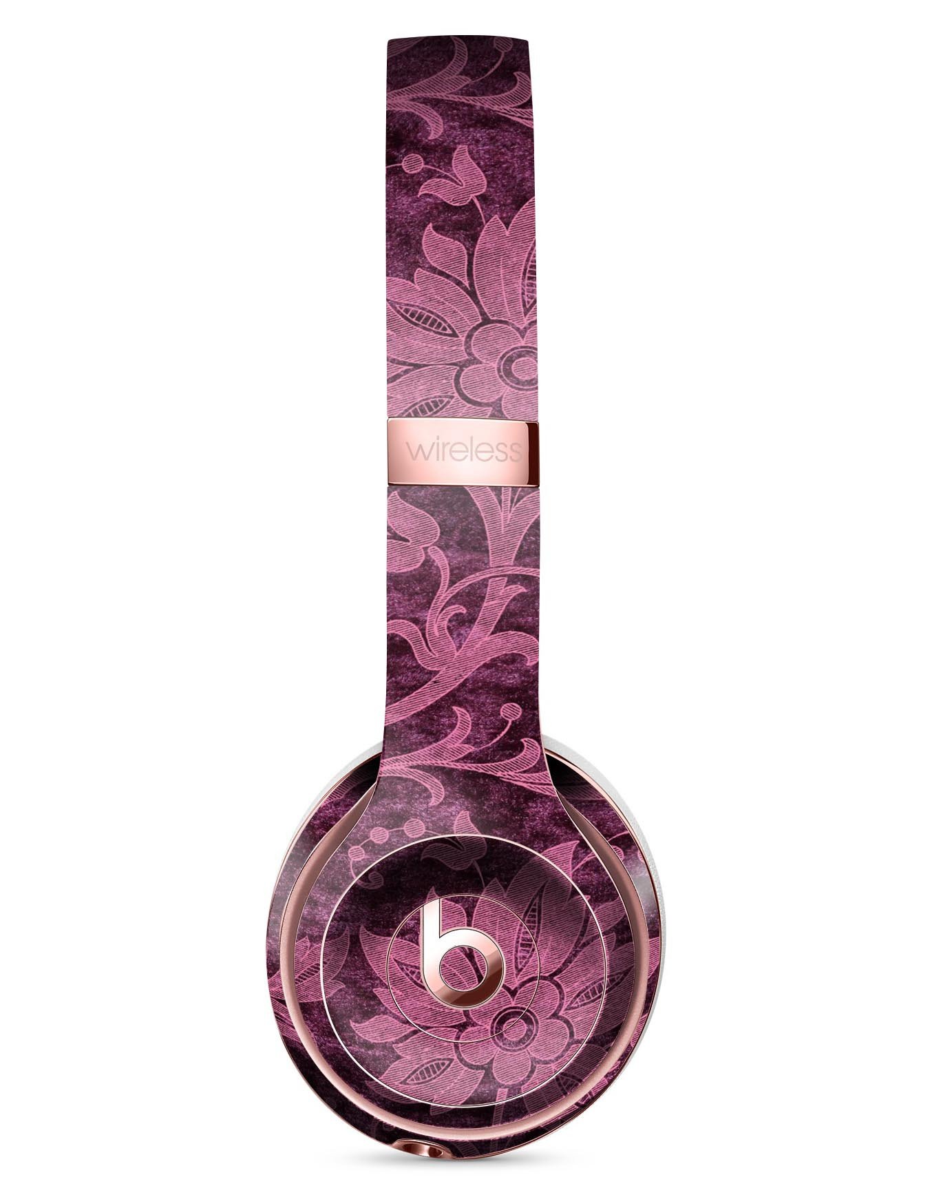 Burgundy Floral Velvet Full-Body Skin Kit for Beats by Dre Solo 3 Wireless Headphones, showcasing vibrant floral design and premium vinyl material.