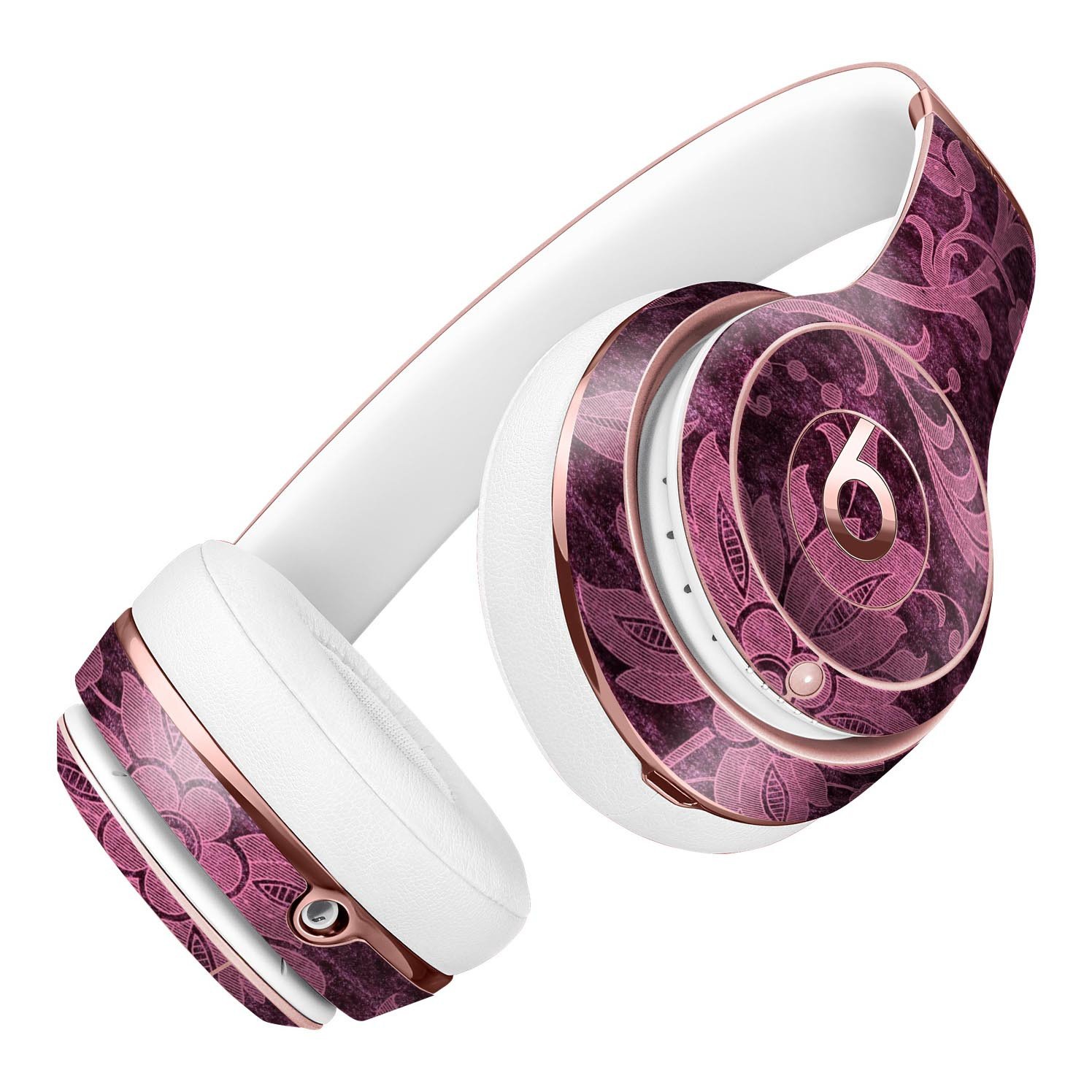 Burgundy Floral Velvet Full-Body Skin Kit for Beats by Dre Solo 3 Wireless Headphones, showcasing vibrant floral design and premium vinyl material.