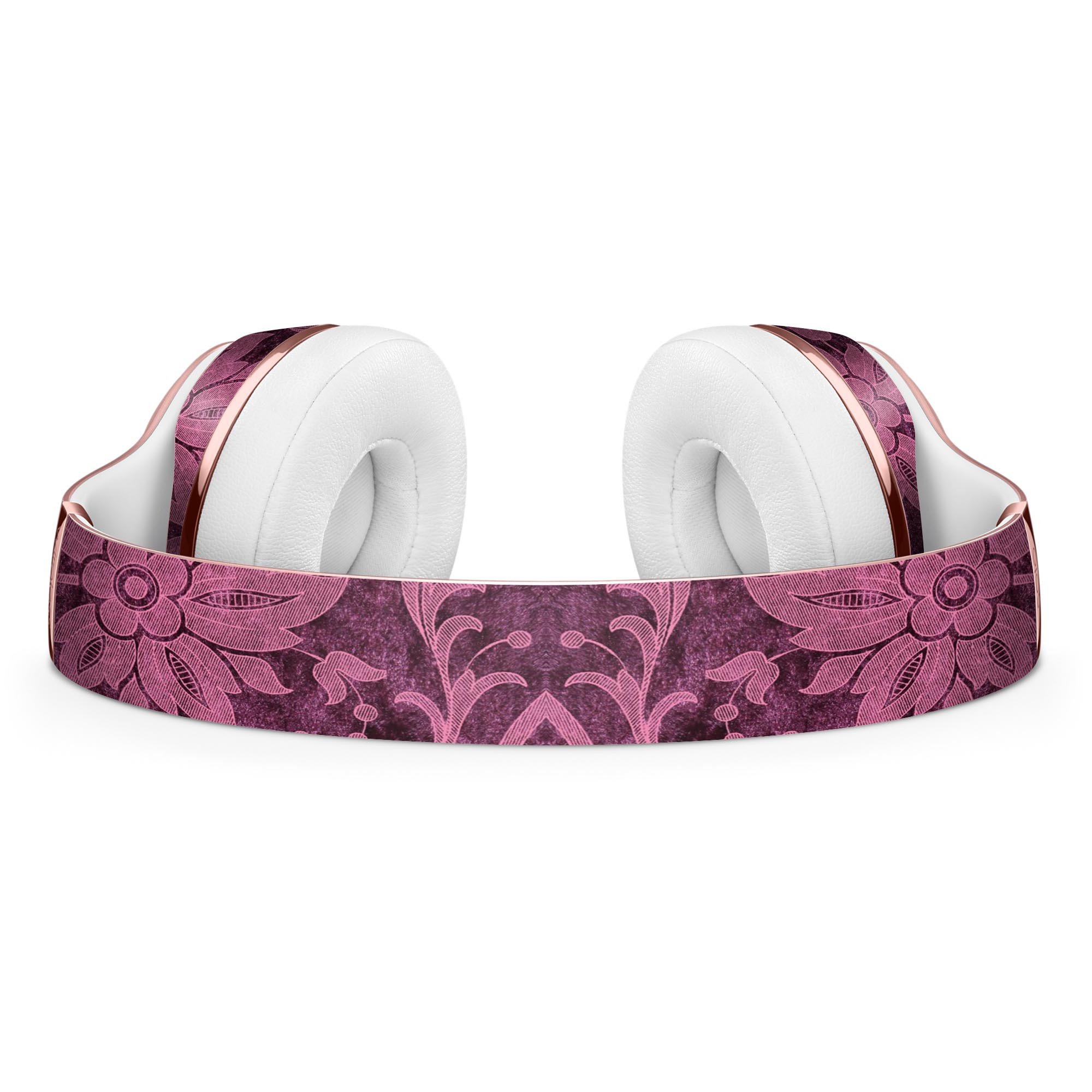 Burgundy Floral Velvet Full-Body Skin Kit for Beats by Dre Solo 3 Wireless Headphones, showcasing vibrant floral design and premium vinyl material.