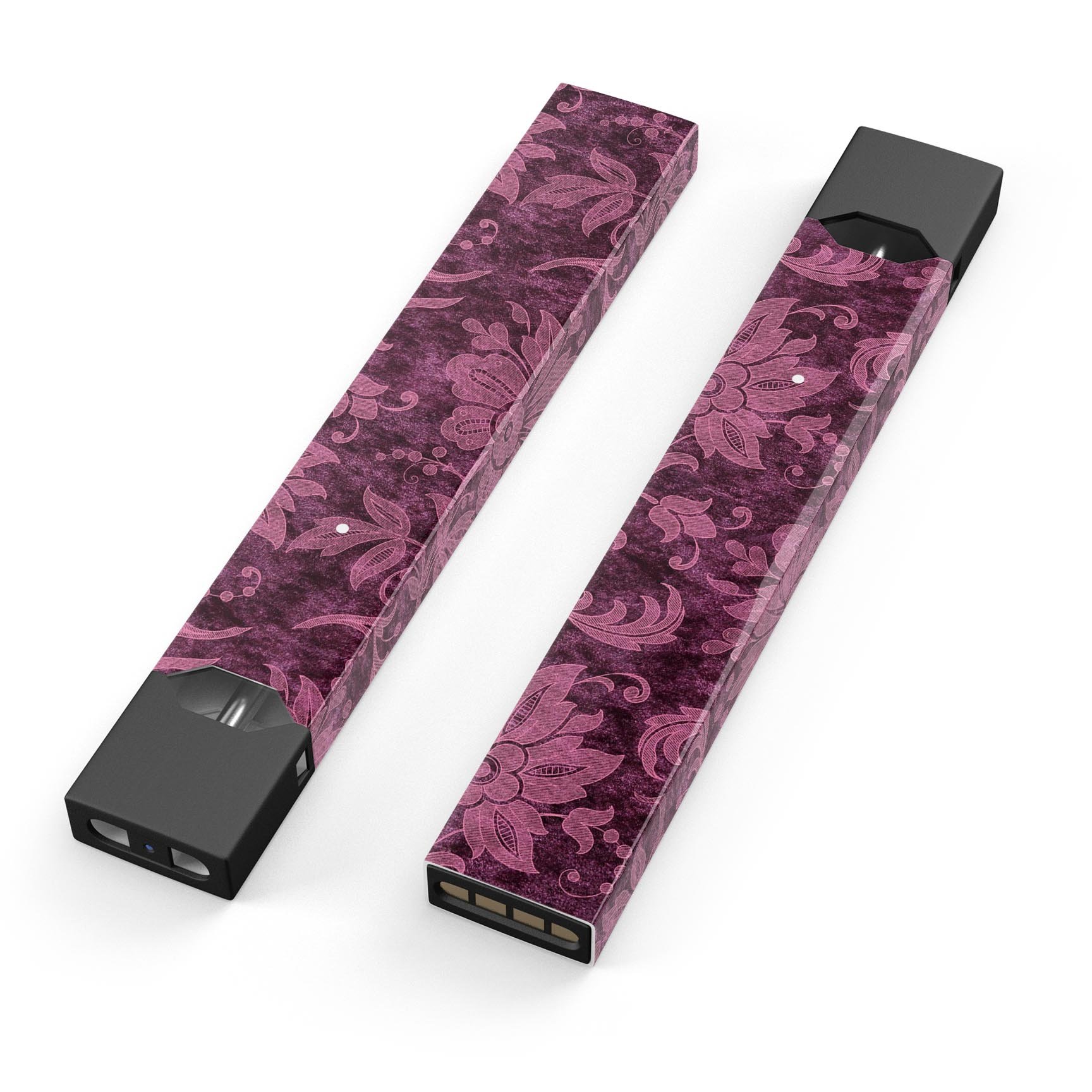 Burgundy Floral Velvet v2 skin-wrap sticker for JUUL device, showcasing floral design and premium quality.