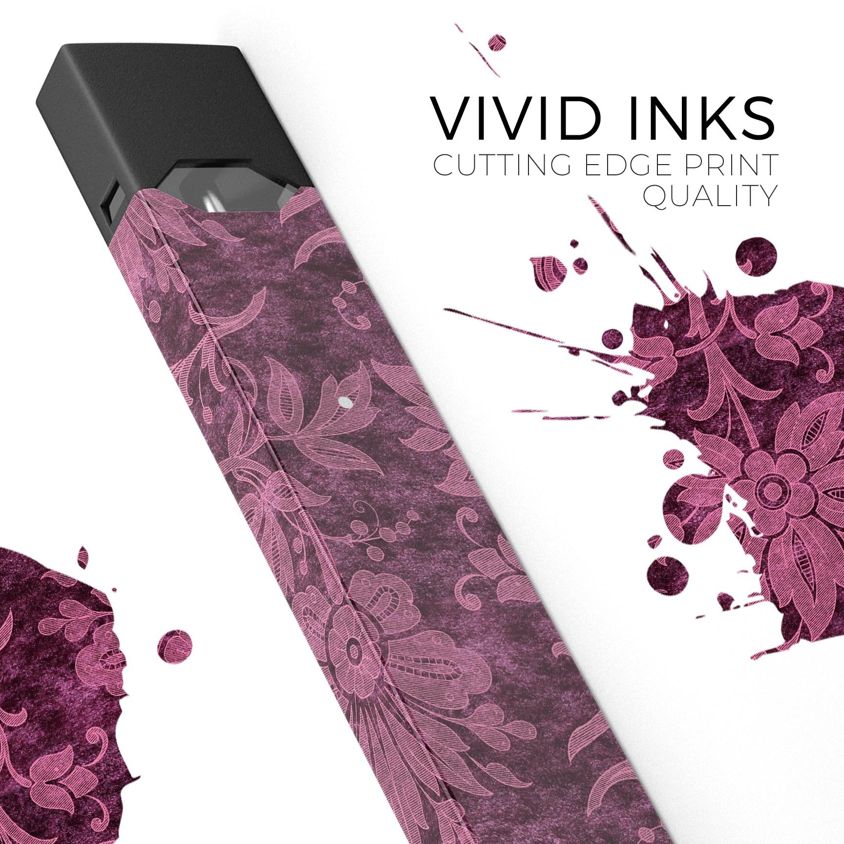 Burgundy Floral Velvet v2 skin-wrap sticker for JUUL device, showcasing floral design and premium quality.