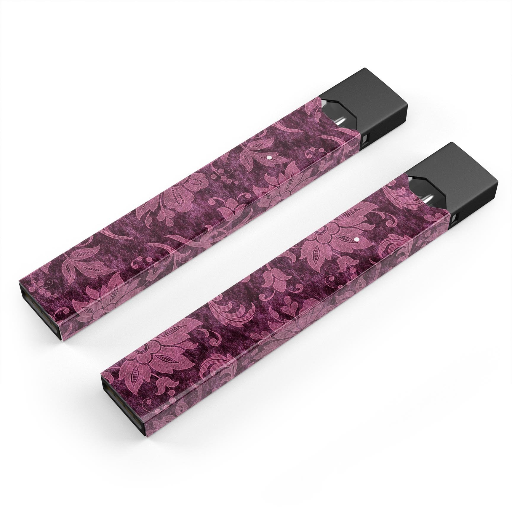 Burgundy Floral Velvet v2 skin-wrap sticker for JUUL device, showcasing floral design and premium quality.