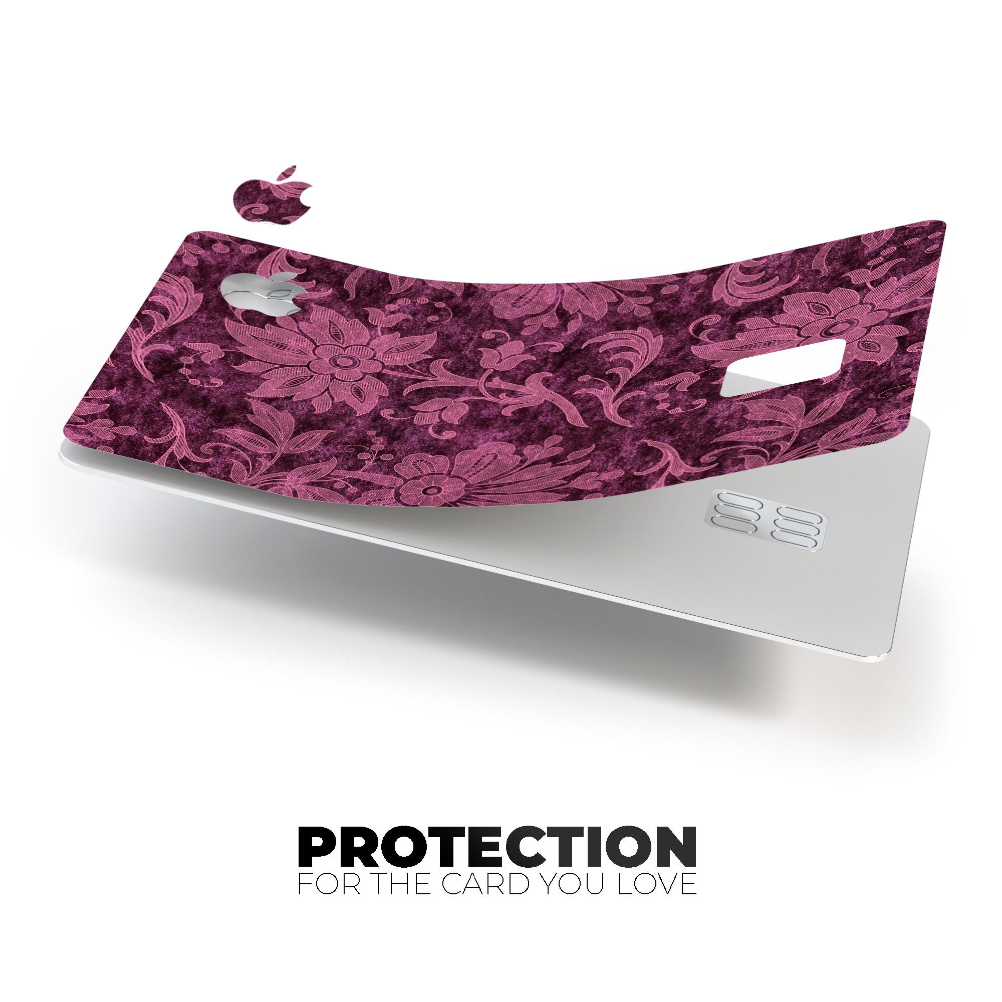 Burgundy Floral Velvet skin decal for Apple Card, showcasing vibrant floral design and premium finish.