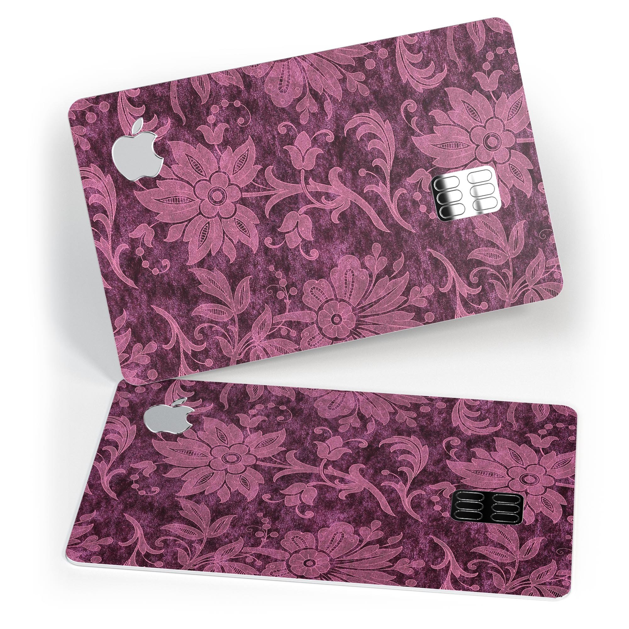 Burgundy Floral Velvet skin decal for Apple Card, showcasing vibrant floral design and premium finish.