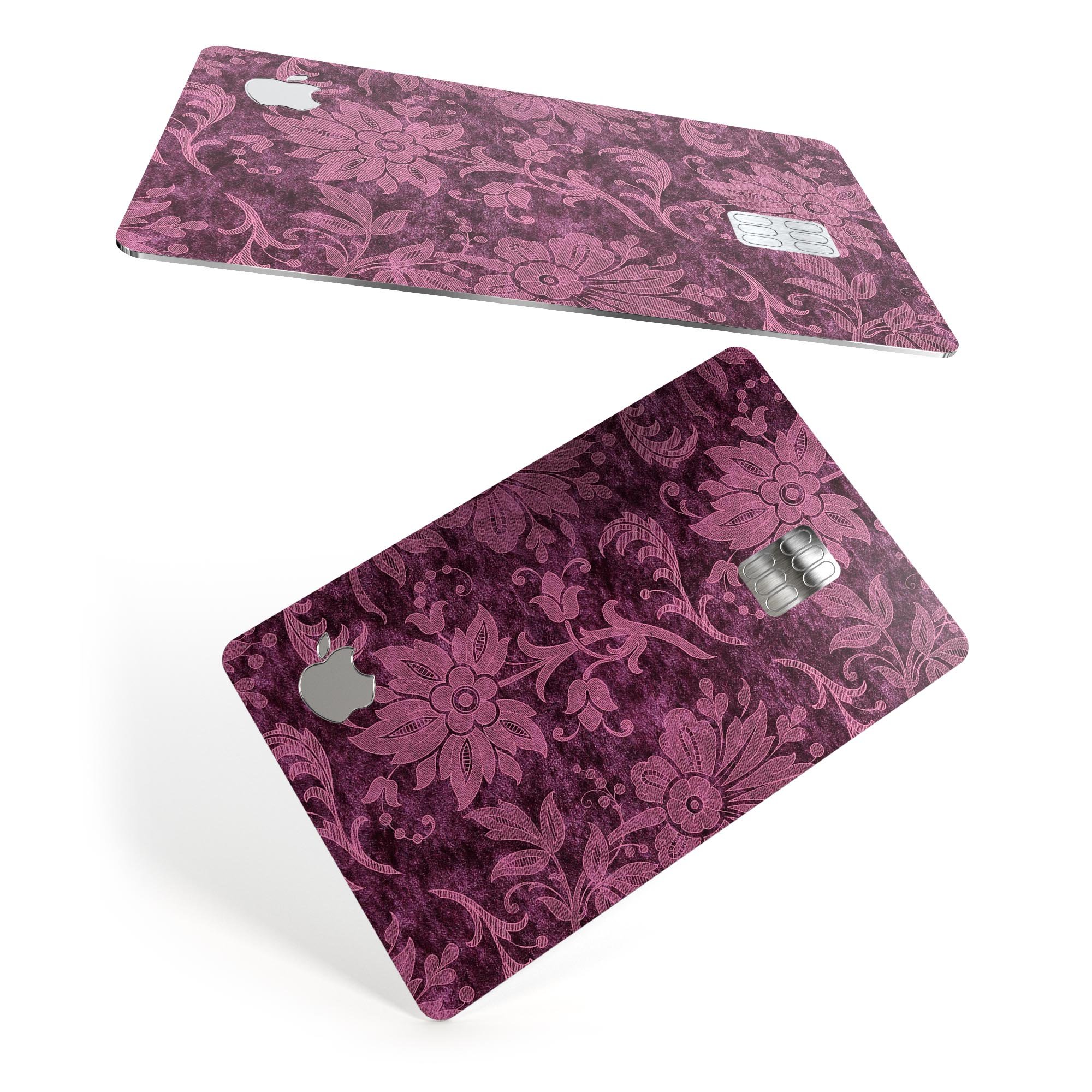 Burgundy Floral Velvet skin decal for Apple Card, showcasing vibrant floral design and premium finish.