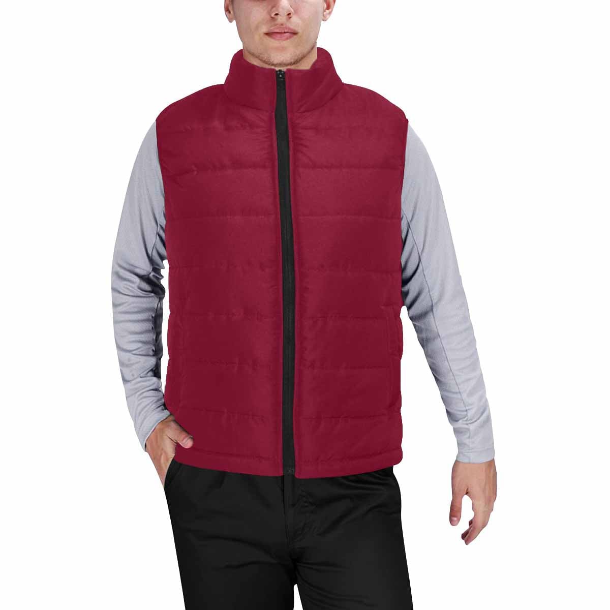 Burgundy Red Men's Padded Vest featuring a quilted design and zipper closure, perfect for layering in cool weather.