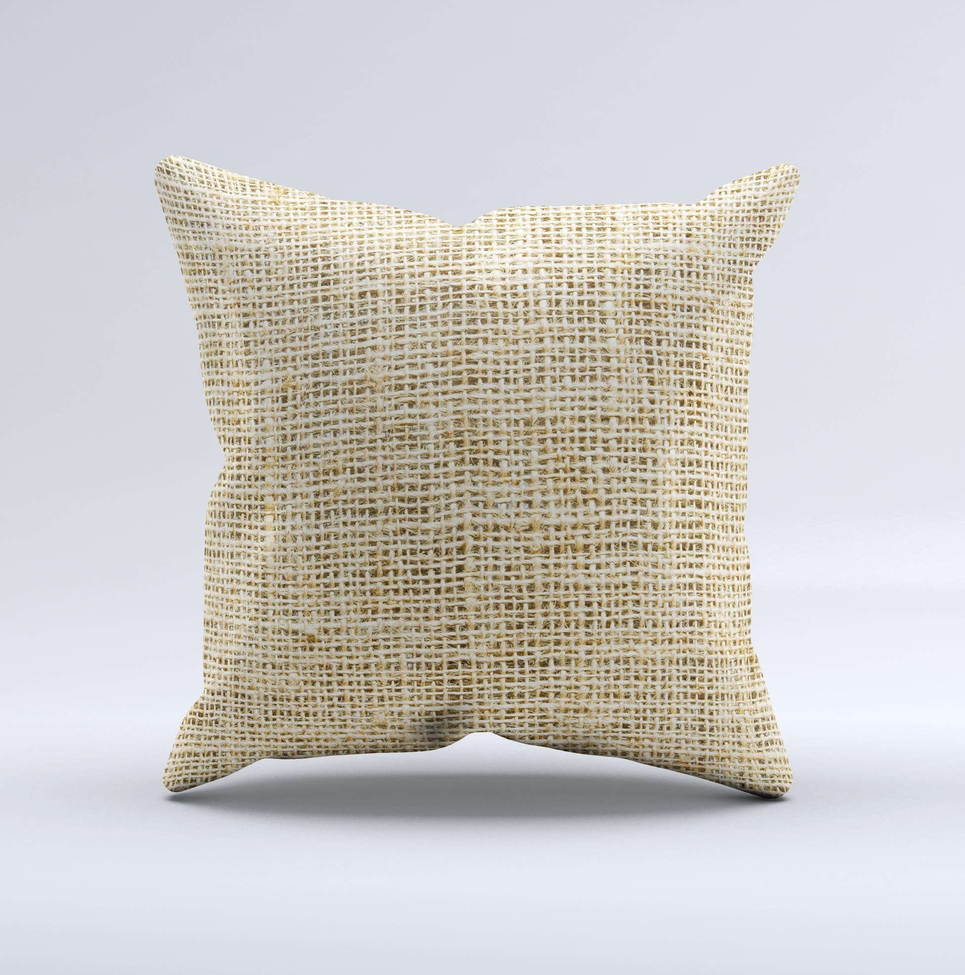 Burlap Texture ink-Fuzed Decorative Throw Pillow showcasing a unique handcrafted design with a textured surface, perfect for home decor.