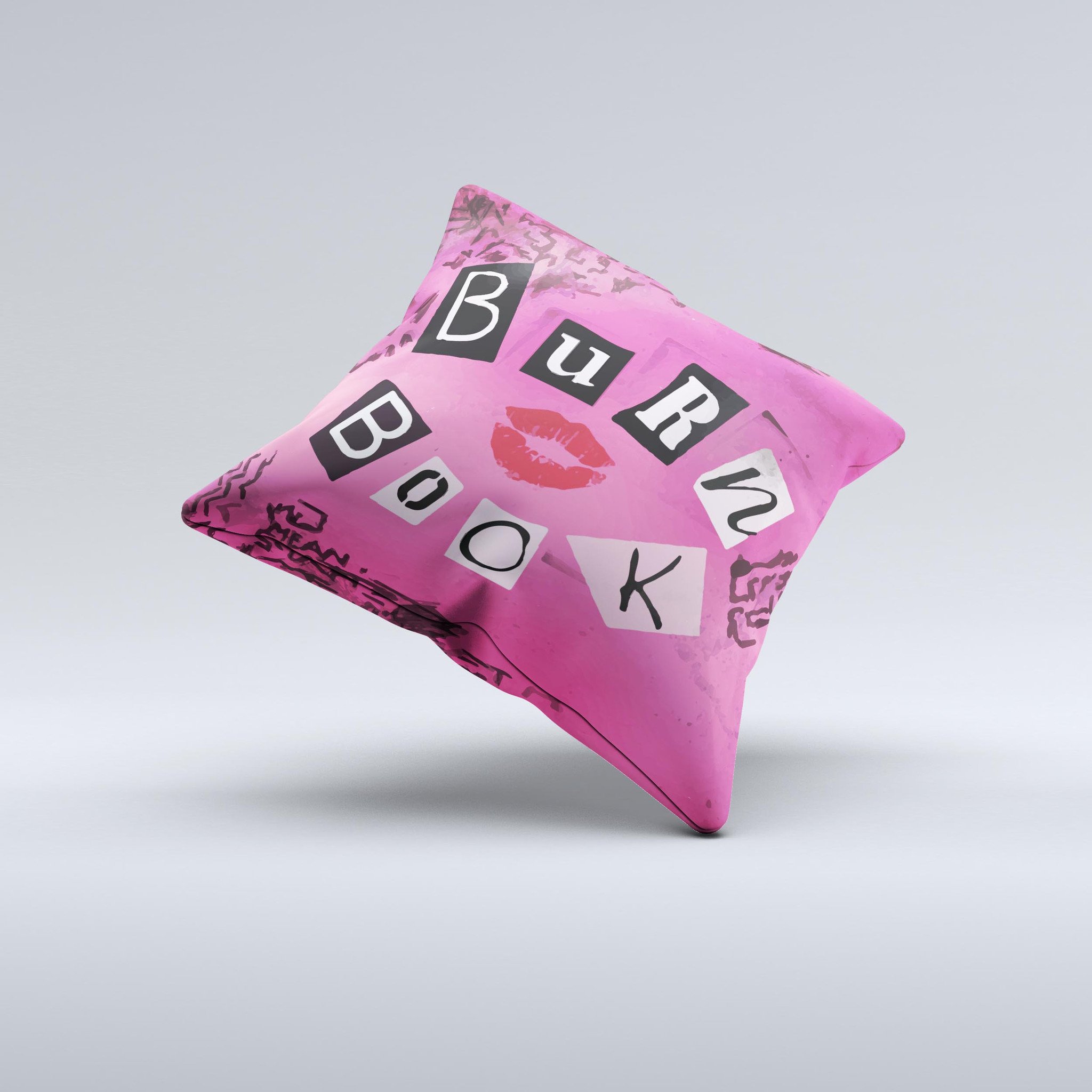 Burn Book Pink Ink-Fuzed Decorative Throw Pillow featuring a vibrant pink design, handmade in Virginia with high-quality materials.