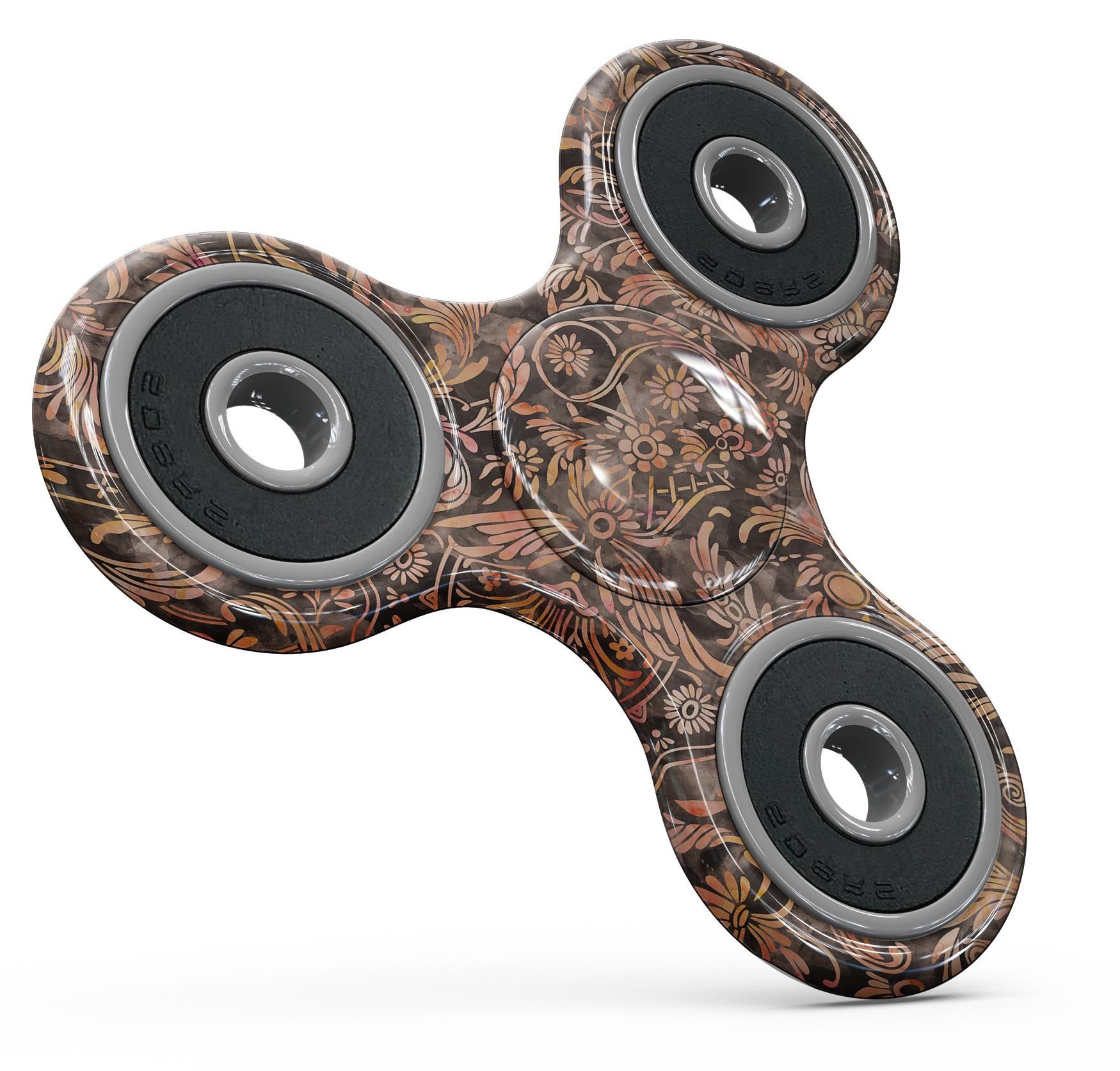 Burning Damask Watercolor Pattern Full-Body Skin-Kit for fidget spinner, showcasing vibrant colors and intricate design.