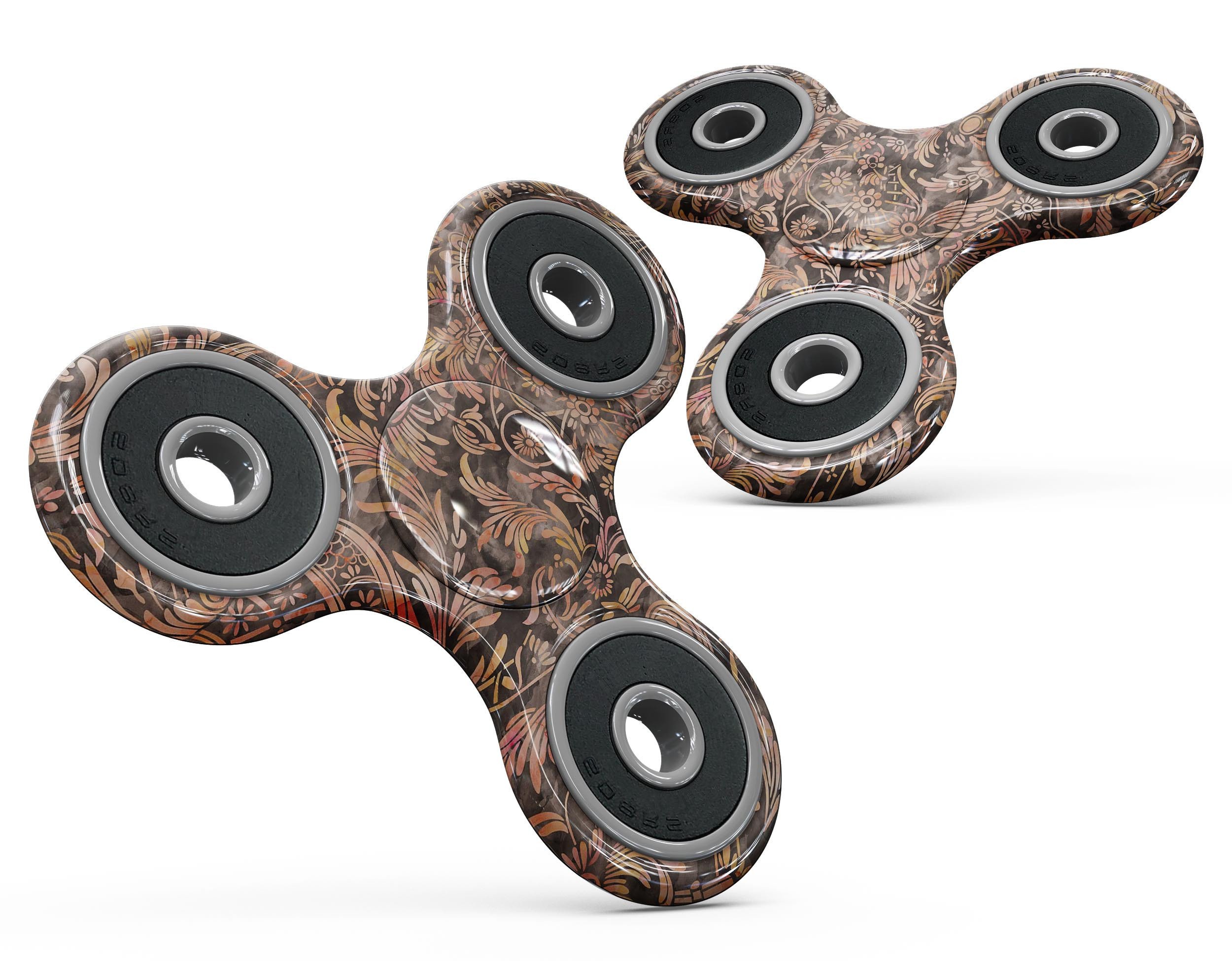 Burning Damask Watercolor Pattern Full-Body Skin-Kit for fidget spinner, showcasing vibrant colors and intricate design.