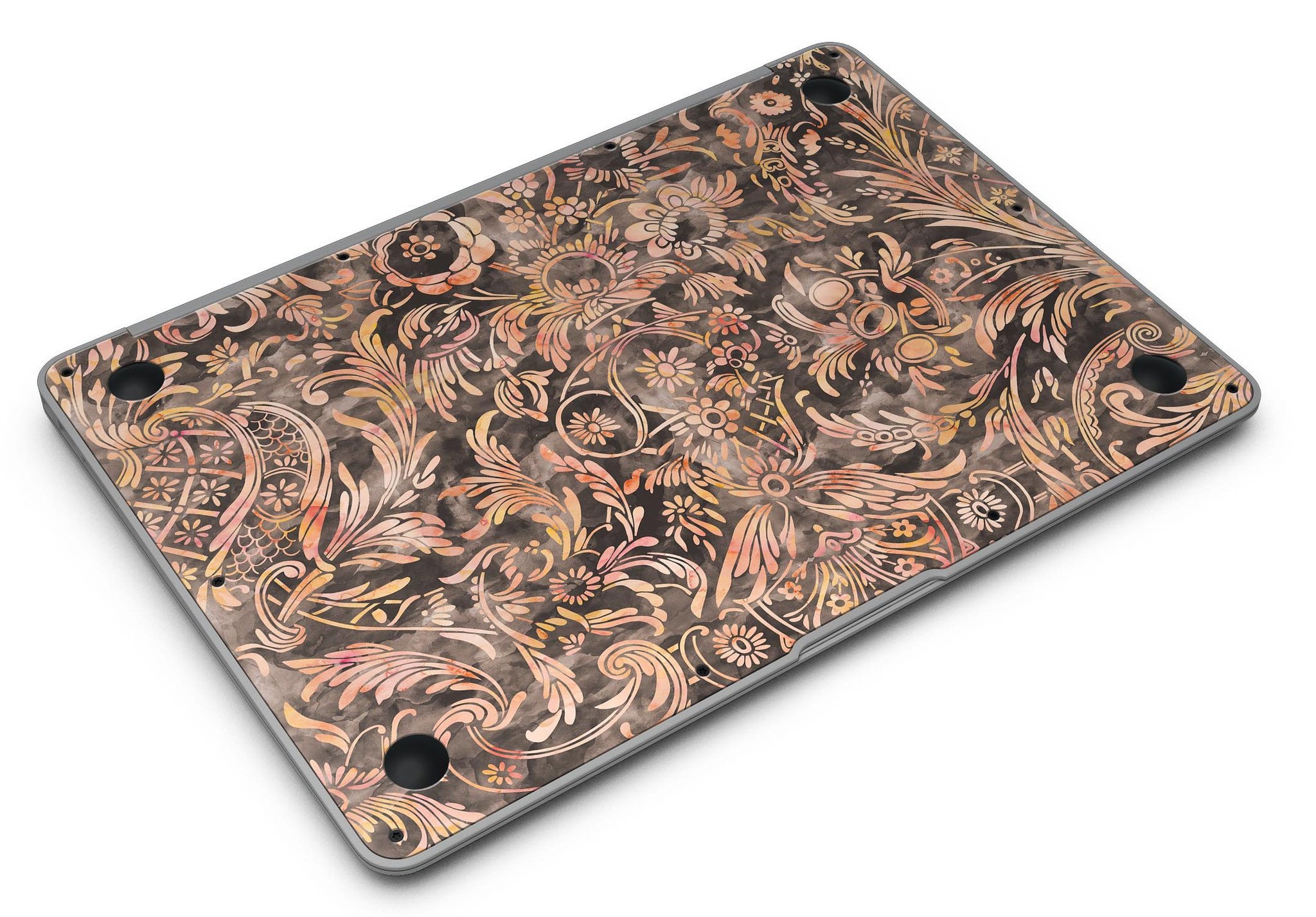 Burning Damask Watercolor Pattern MacBook Air Skin Kit showcasing vibrant colors and intricate design.