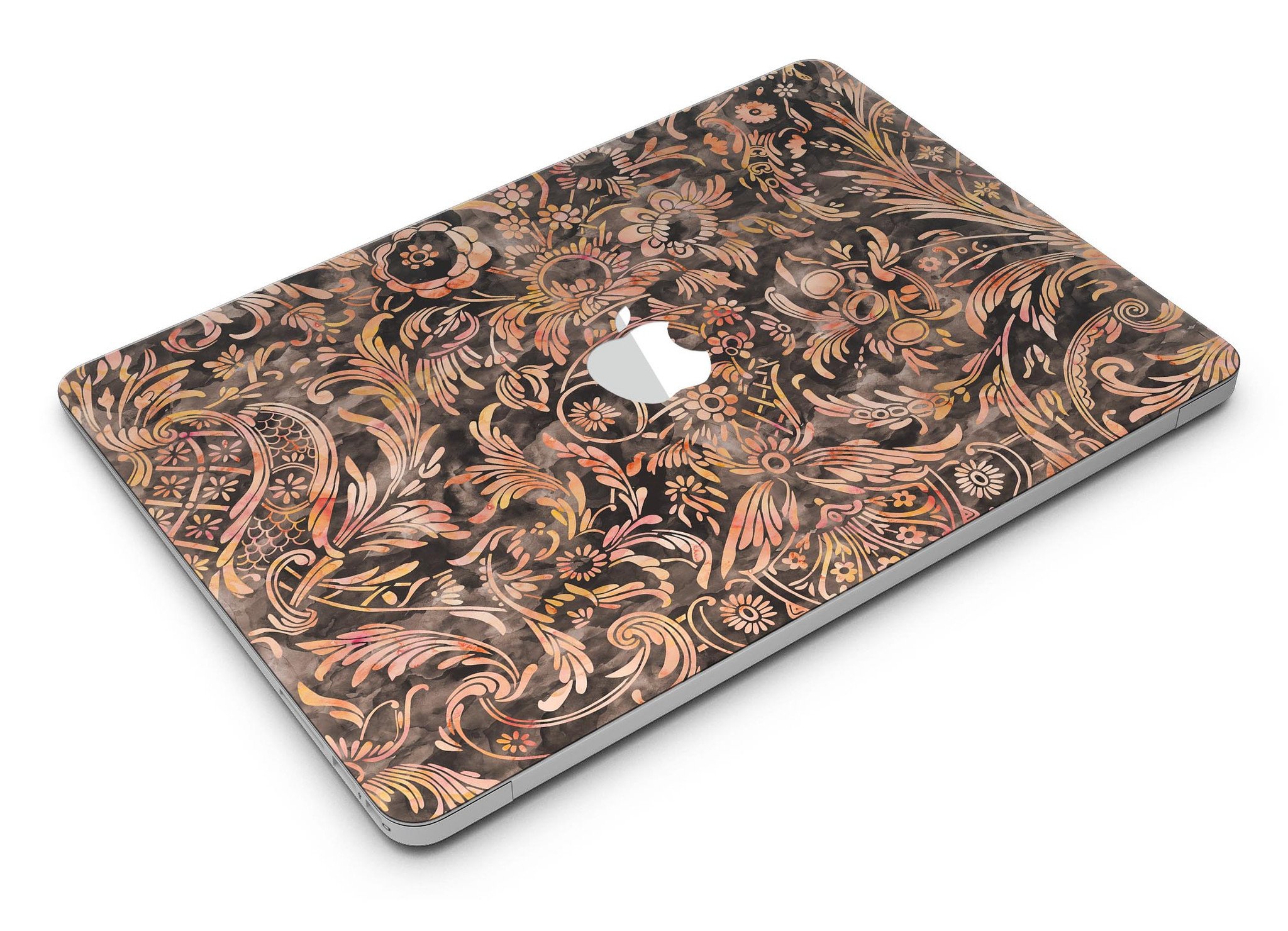 Burning Damask Watercolor Pattern MacBook Air Skin Kit showcasing vibrant colors and intricate design.