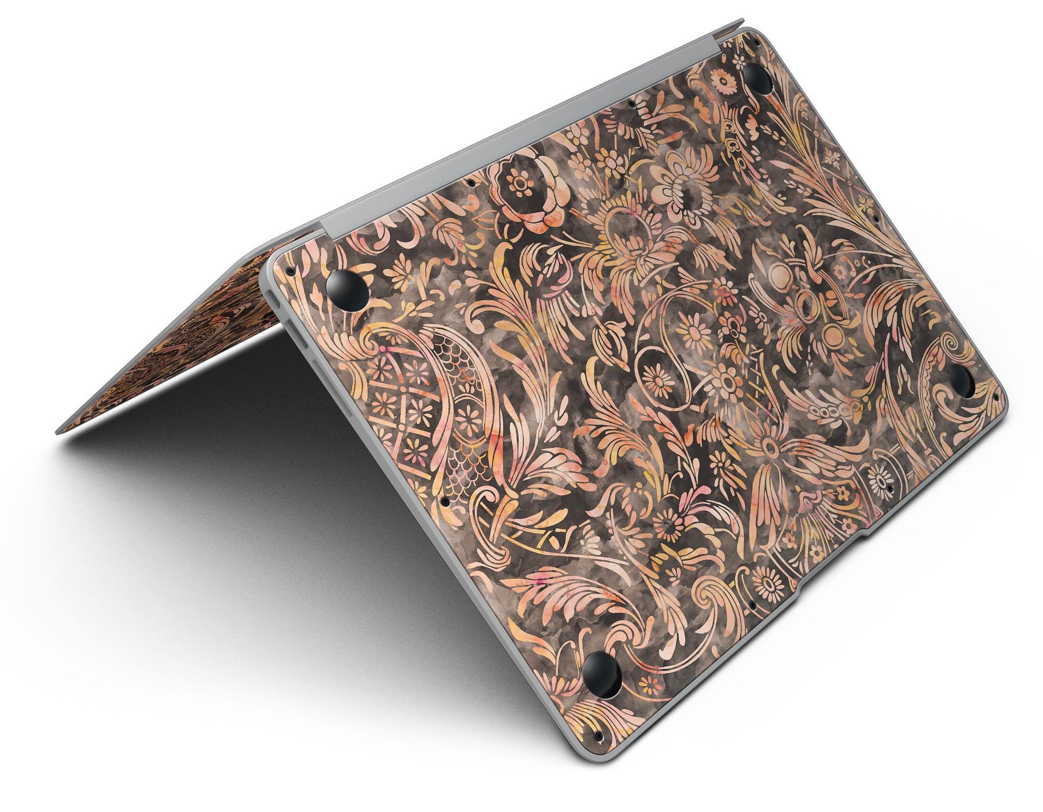 Burning Damask Watercolor Pattern MacBook Air Skin Kit showcasing vibrant colors and intricate design.