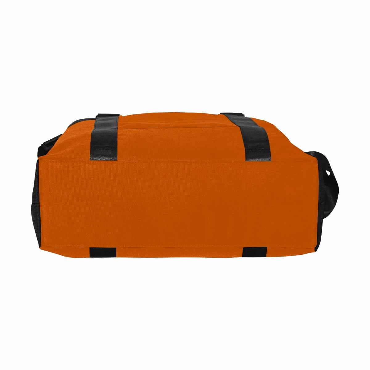 Burnt Orange Duffel Bag with adjustable strap and metal button closure, showcasing its spacious design and durable fabric.