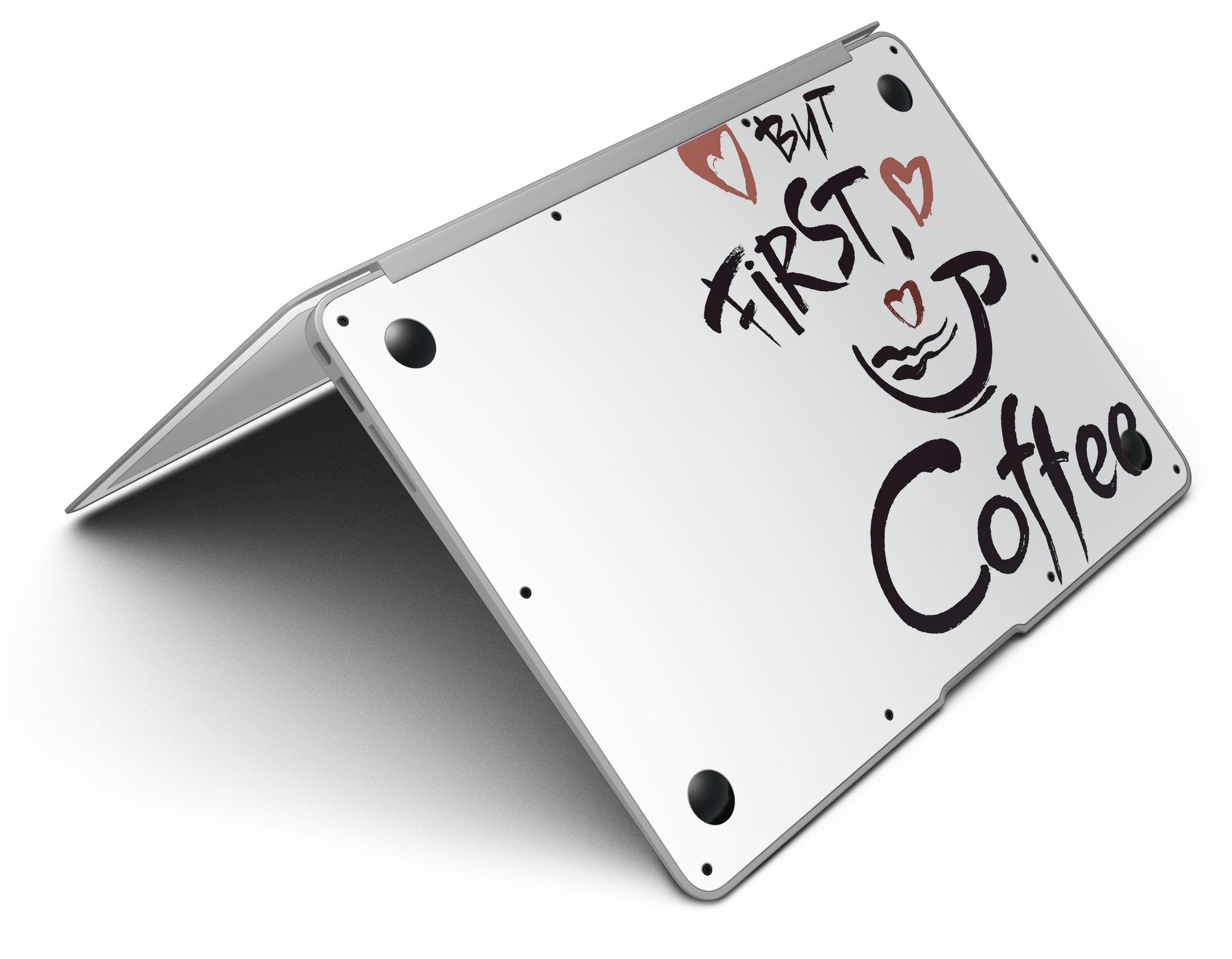 But First Coffee MacBook Air Skin Kit featuring a stylish coffee-themed design, made from durable vinyl for protection and style.