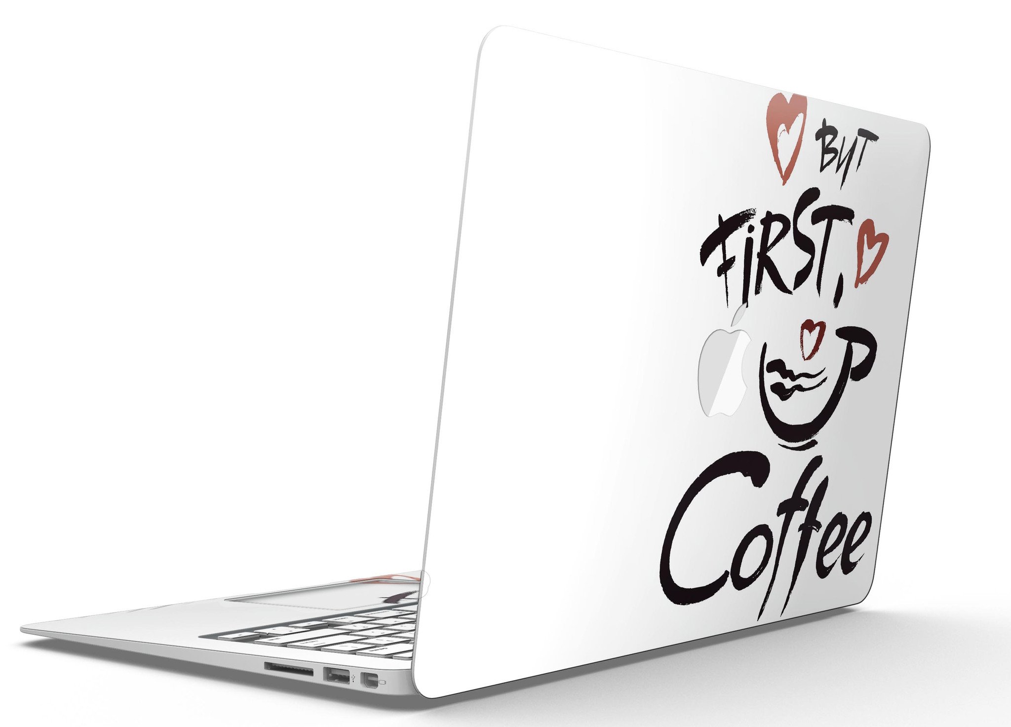 But First Coffee MacBook Air Skin Kit featuring a stylish coffee-themed design, made from durable vinyl for protection and style.