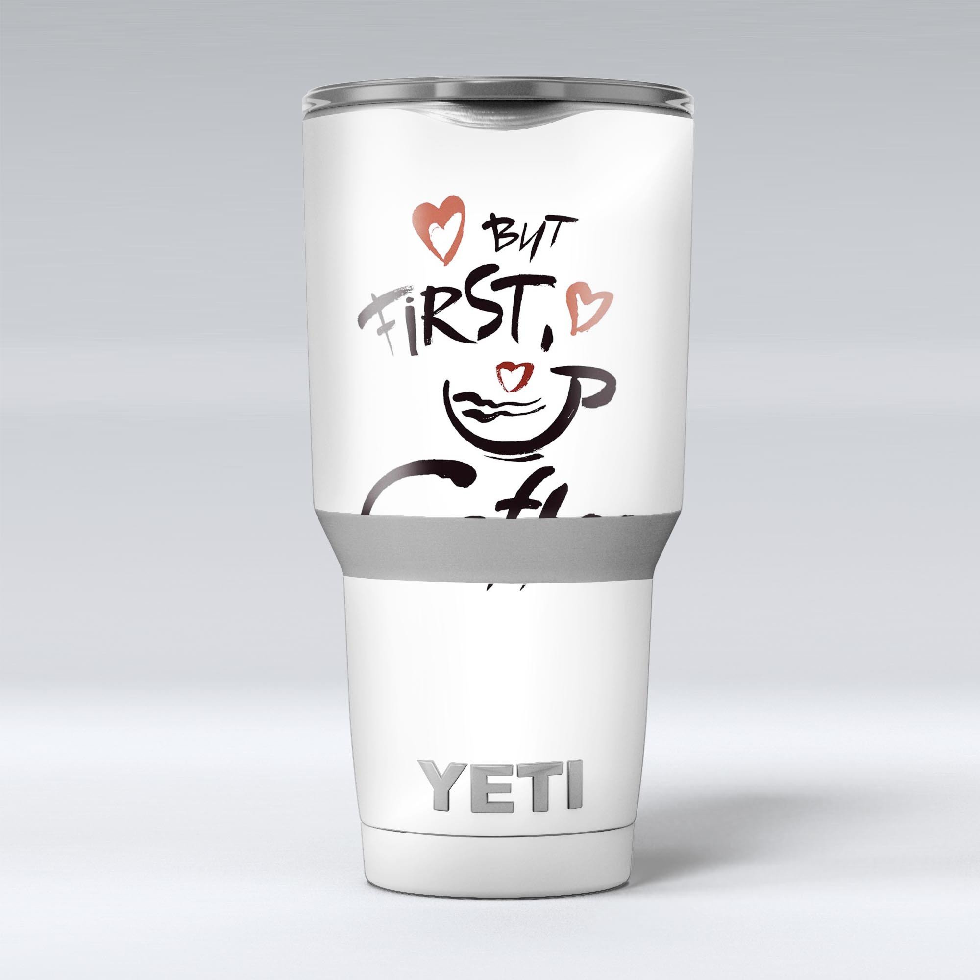 But First Coffee Skin Decal Vinyl Wrap Kit designed for Yeti Coolers, showcasing a stylish coffee-themed design.