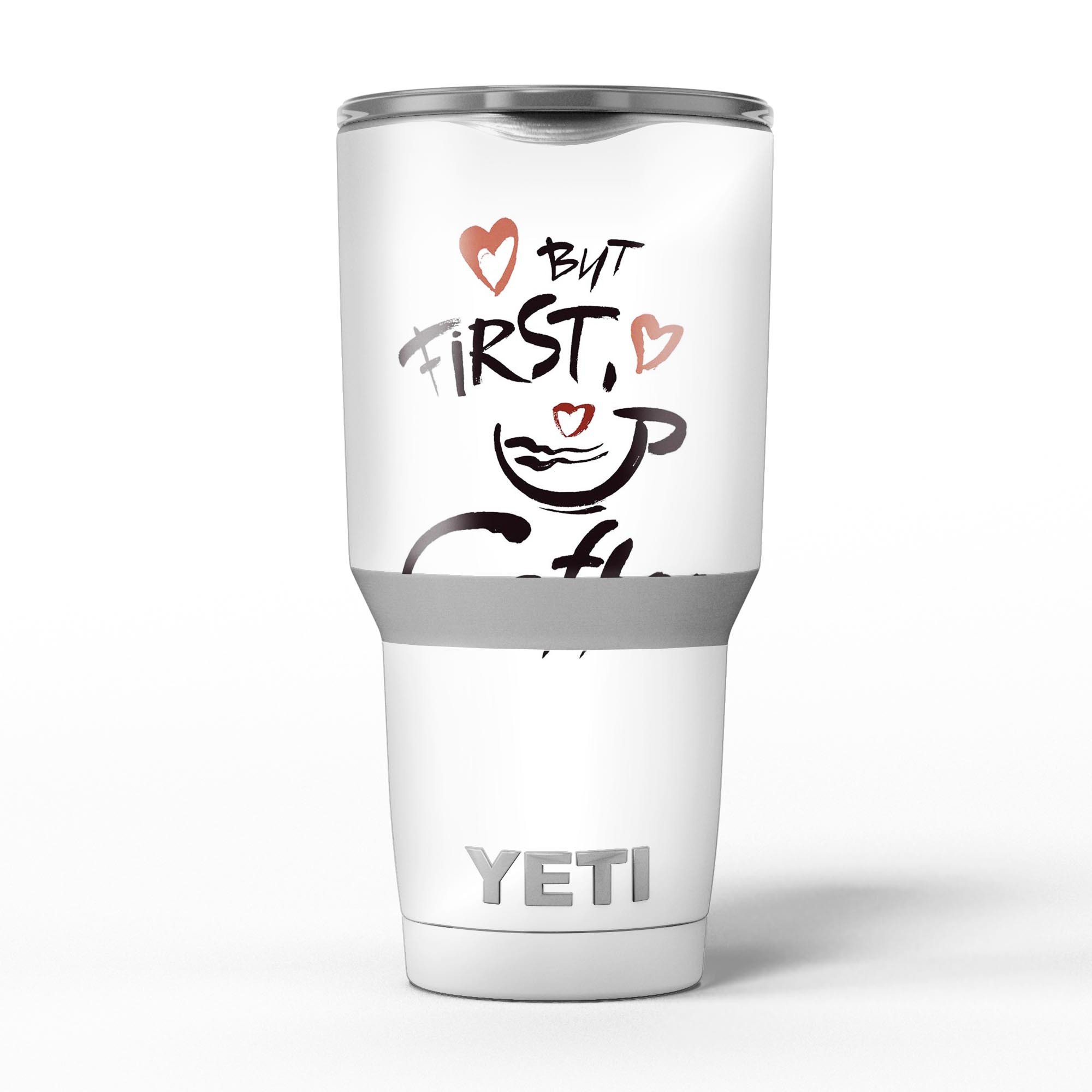 But First Coffee Skin Decal Vinyl Wrap Kit designed for Yeti Coolers, showcasing a stylish coffee-themed design.