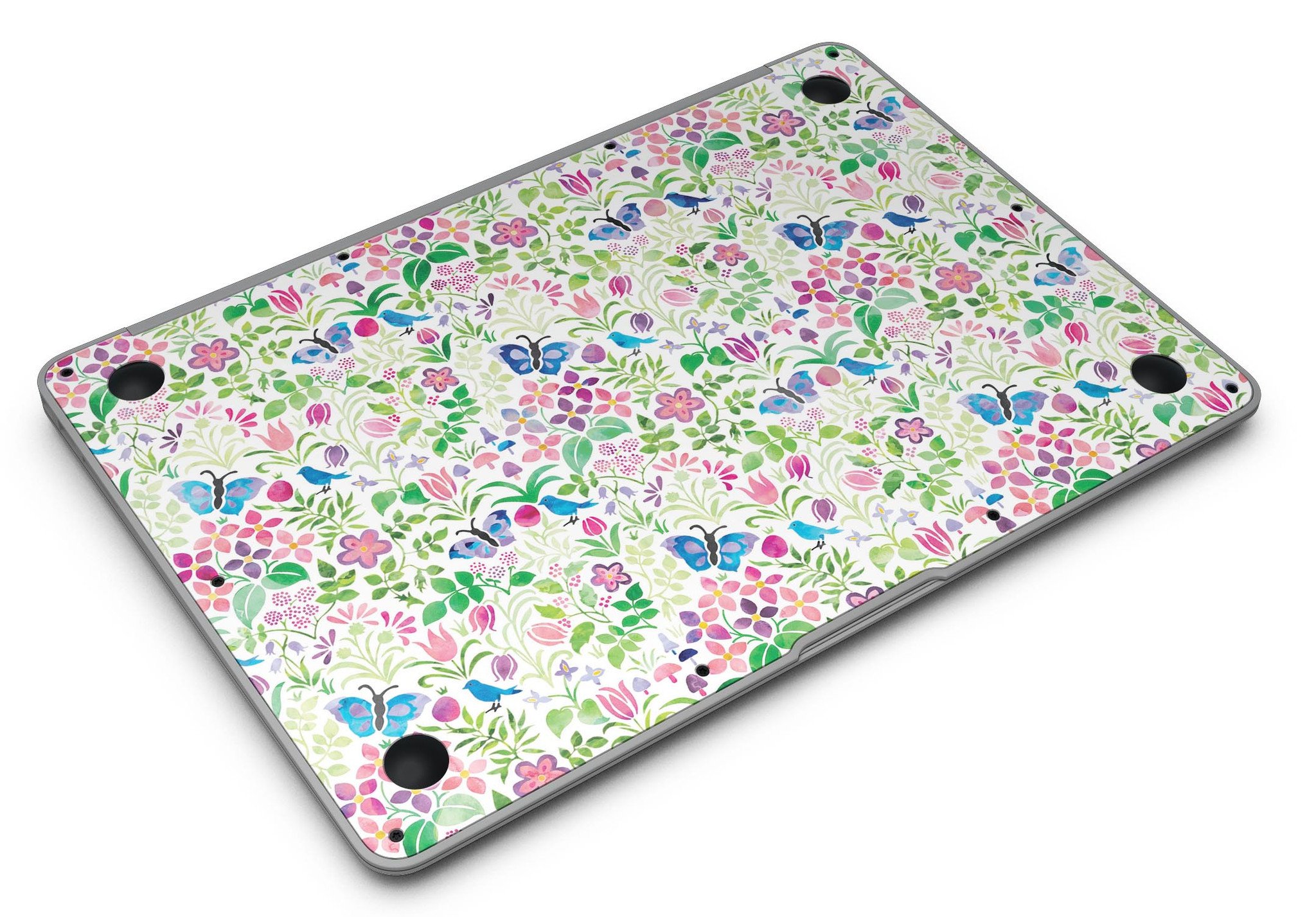 Butterflies and Flowers Watercolor Pattern V2 MacBook Air Skin Kit showcasing vibrant colors and intricate design.