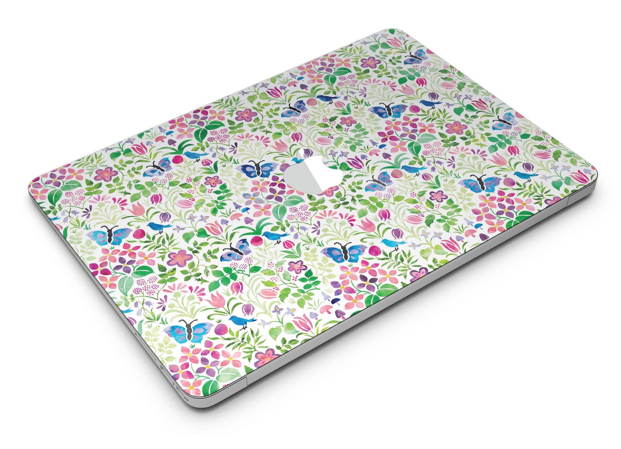 Butterflies and Flowers Watercolor Pattern V2 MacBook Air Skin Kit showcasing vibrant colors and intricate design.