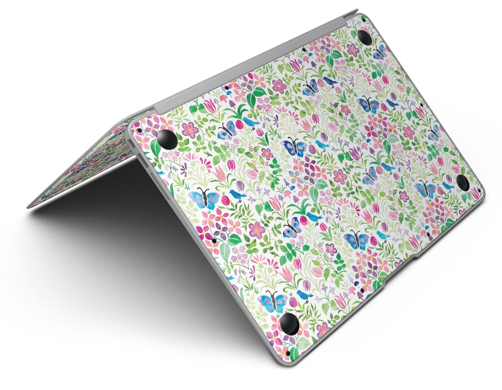 Butterflies and Flowers Watercolor Pattern V2 MacBook Air Skin Kit showcasing vibrant colors and intricate design.