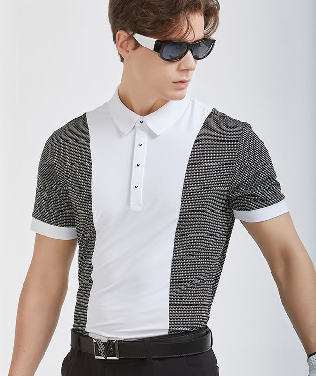 B&W Hexagon Block T-shirt in White with embossed honeycomb texture, showcasing a stylish and modern design.