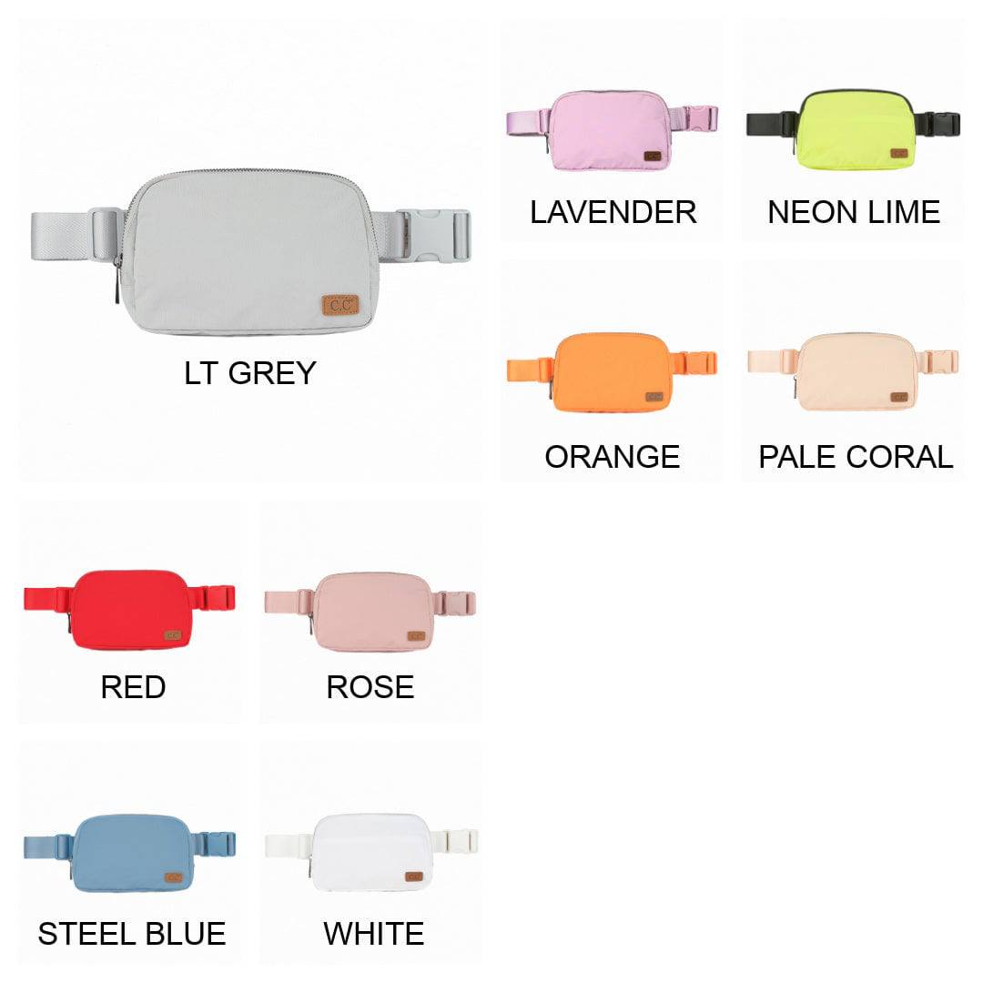 CC Basic Belt Bag Fanny Pack in various colors, showcasing adjustable strap and waterproof material.