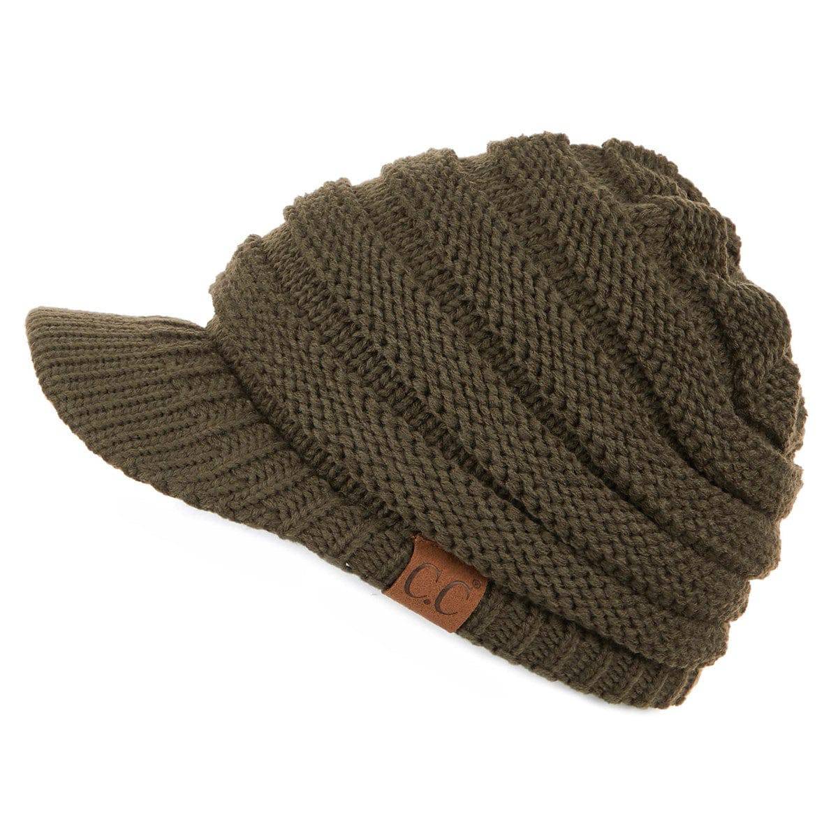 CC Beanie Brim Cap featuring a stylish brim and cable knit design, perfect for winter wear.